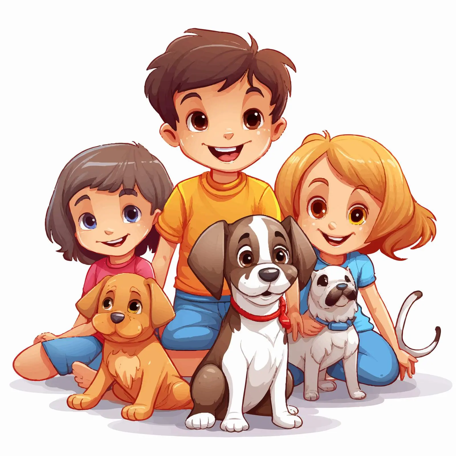Children Playing with Their Dogs Illustration — free download from Dotvec