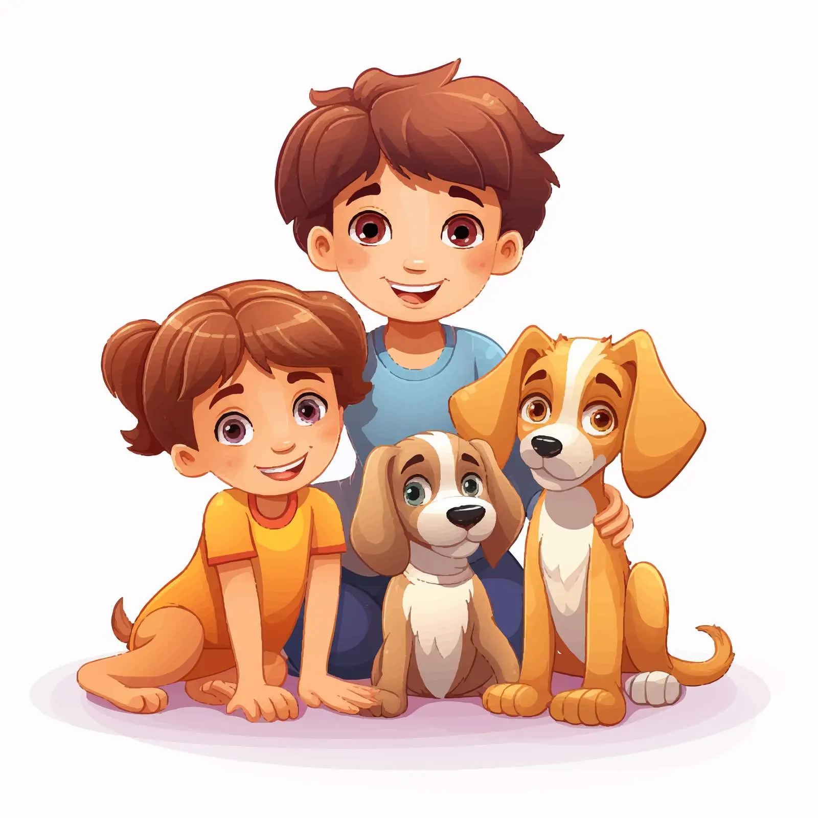 Children Playing with Their Dogs Illustration — free download from Dotvec