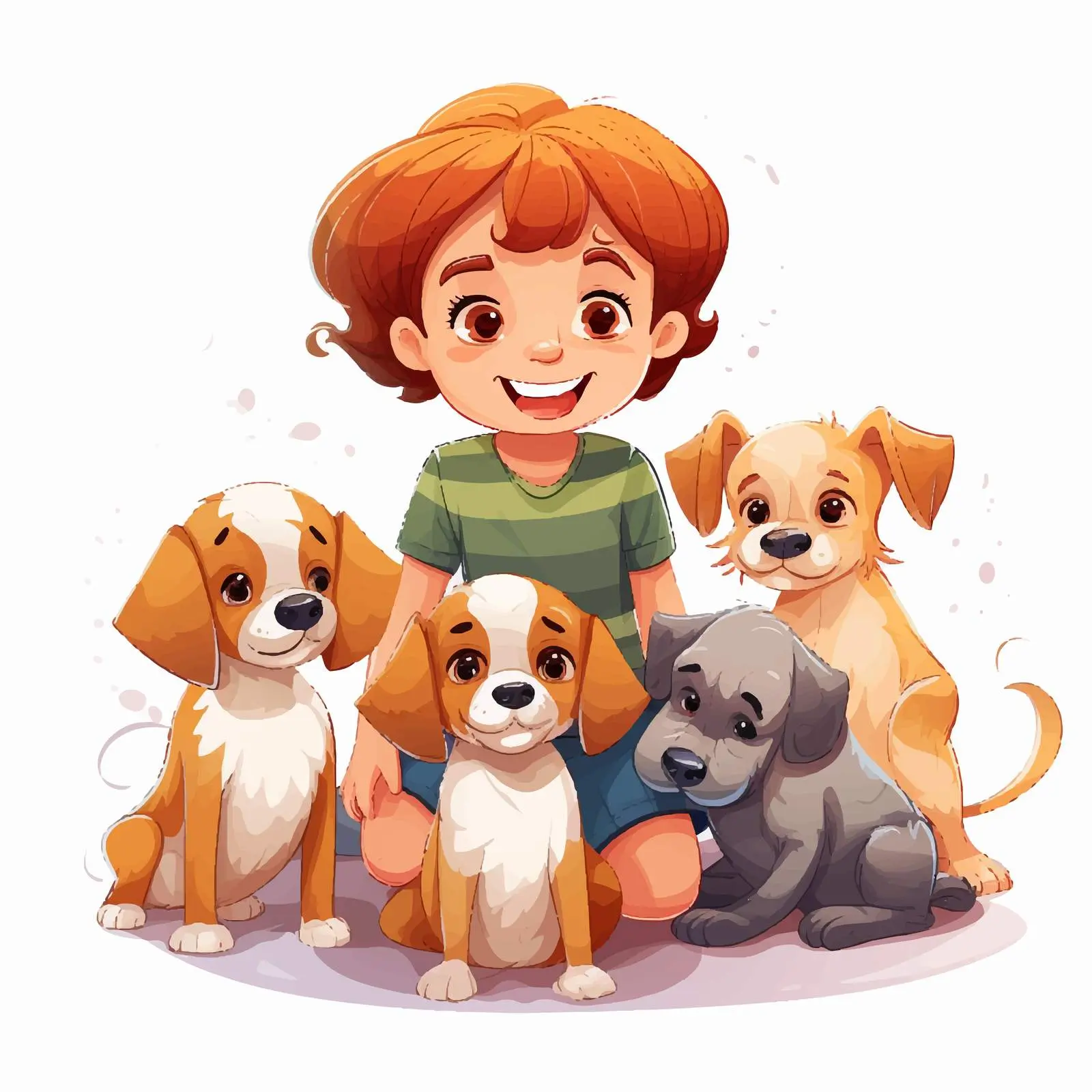 Kids and Dogs Illustration on White Background — free download from Dotvec