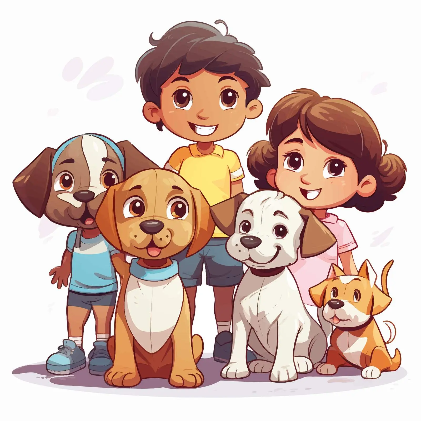 Children Playing with Dogs Illustration – free friendliness image from Dotvec