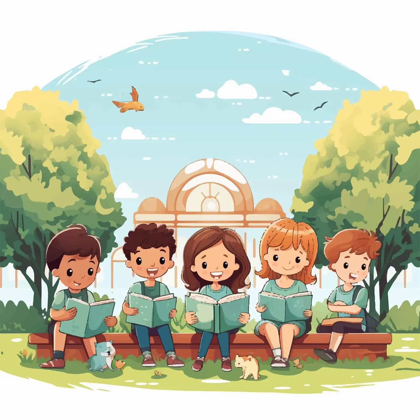 Children Reading and Working in the Park — free download from Dotvec
