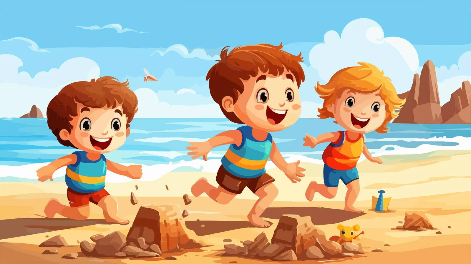 Cheerful Kids Beach Scene Illustration — free download from Dotvec