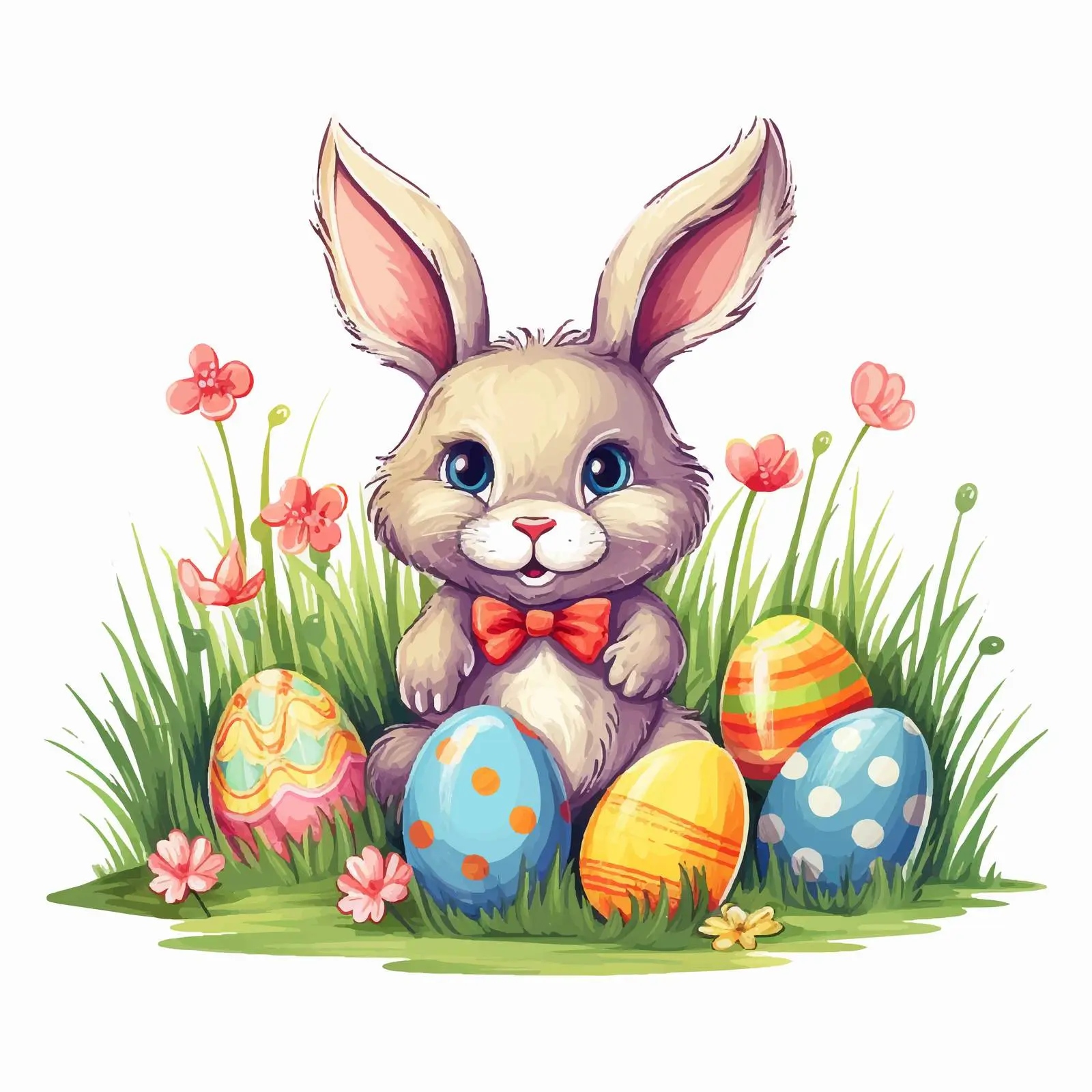 Easter Bunny Drawing on Lawn by Kids — free download from Dotvec