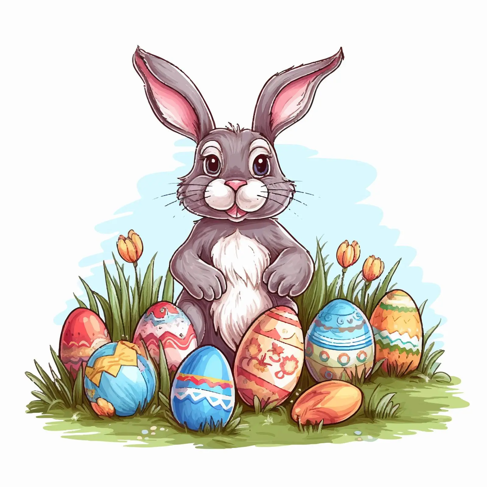 Easter Bunny Drawing on the Lawn — free download from Dotvec