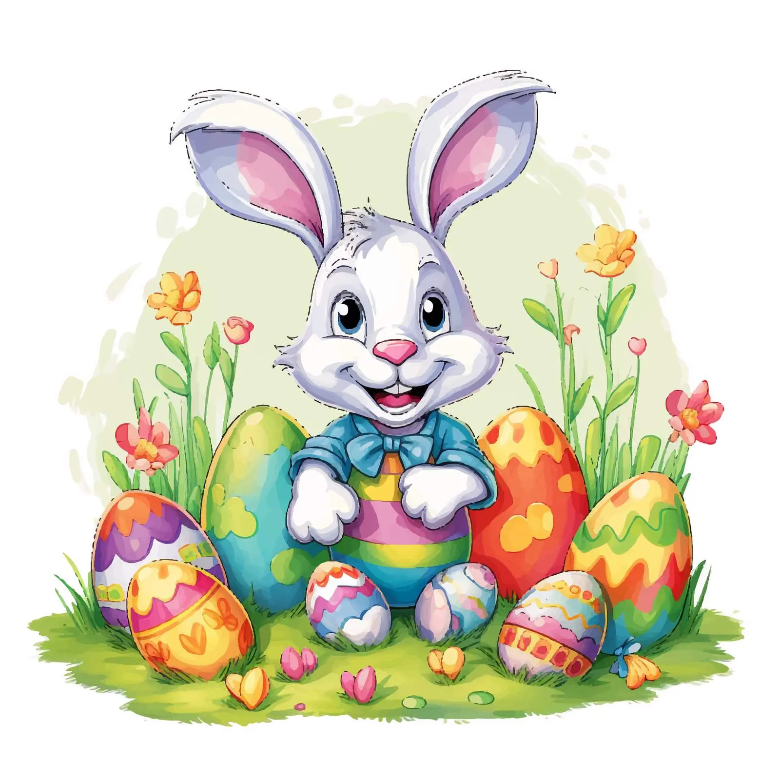 Easter Bunny Lawn Drawing by Children — free download from Dotvec