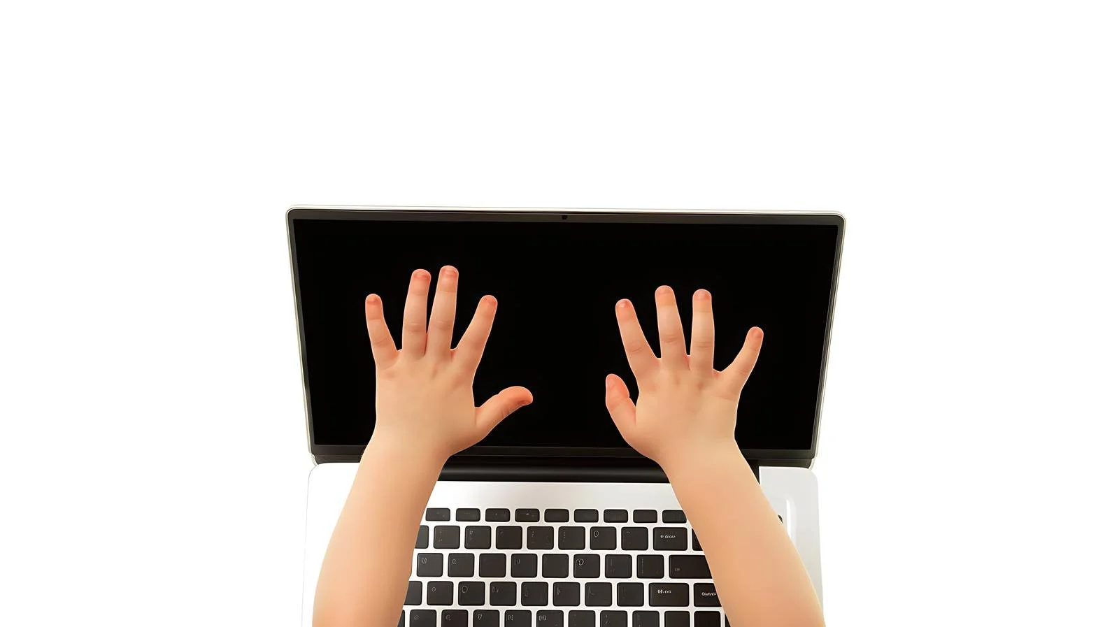 Youthful hands open laptop cover on white — free download from Dotvec