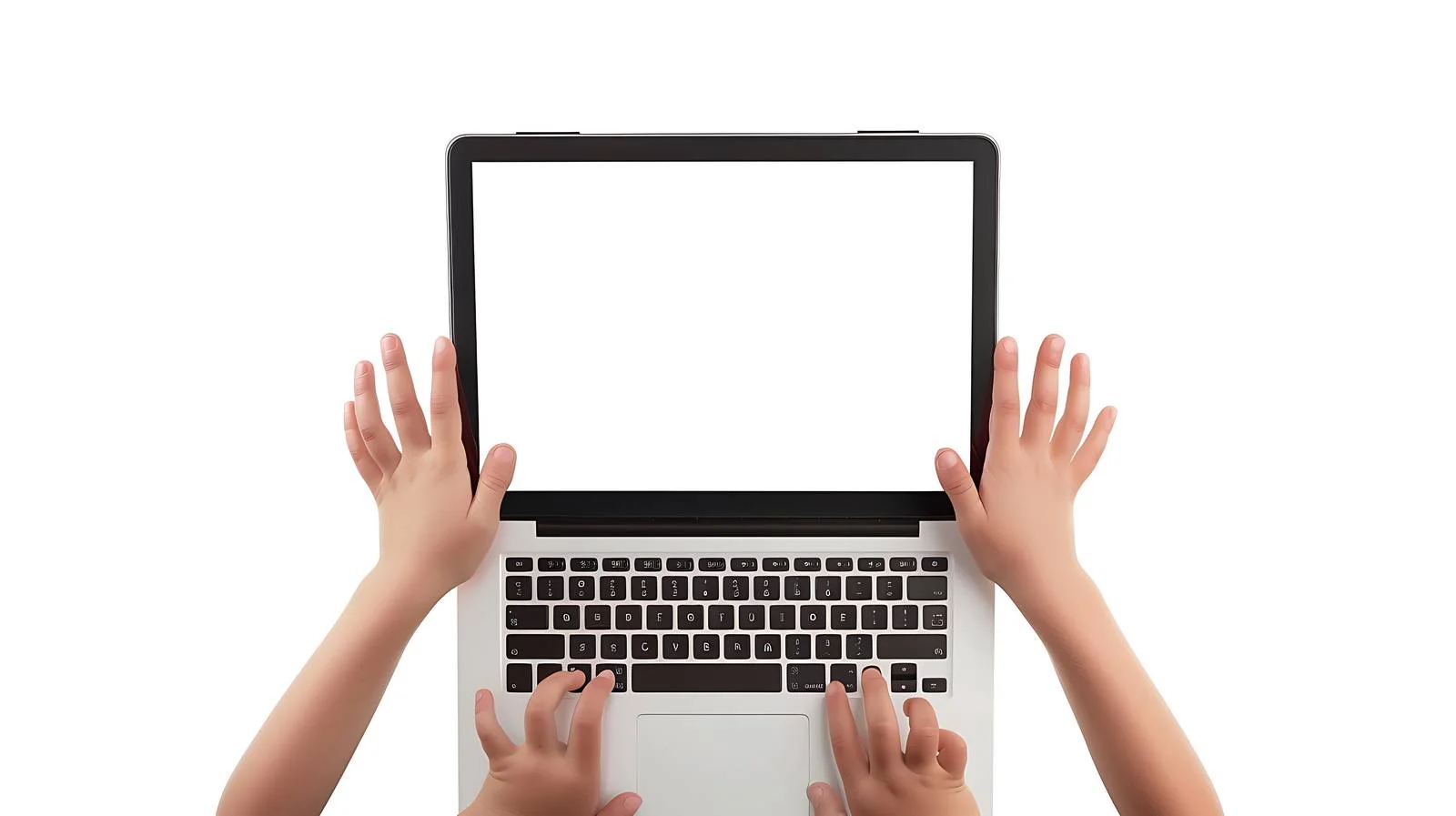 Children's hands open laptop cover white — free download from Dotvec