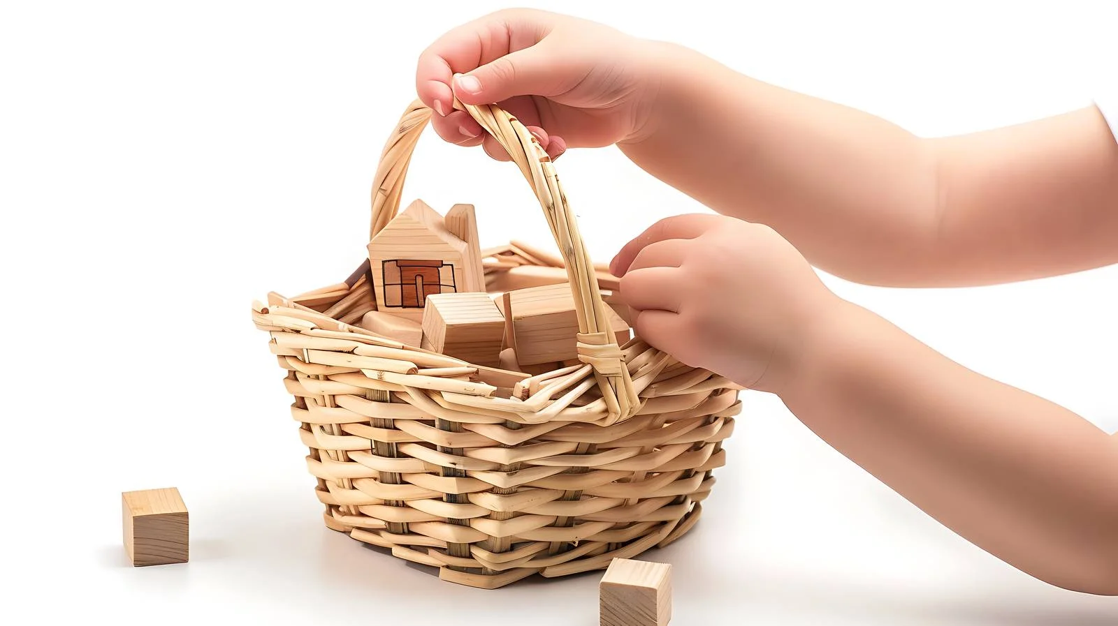 Young hands pick building blocks from basket — free download from Dotvec