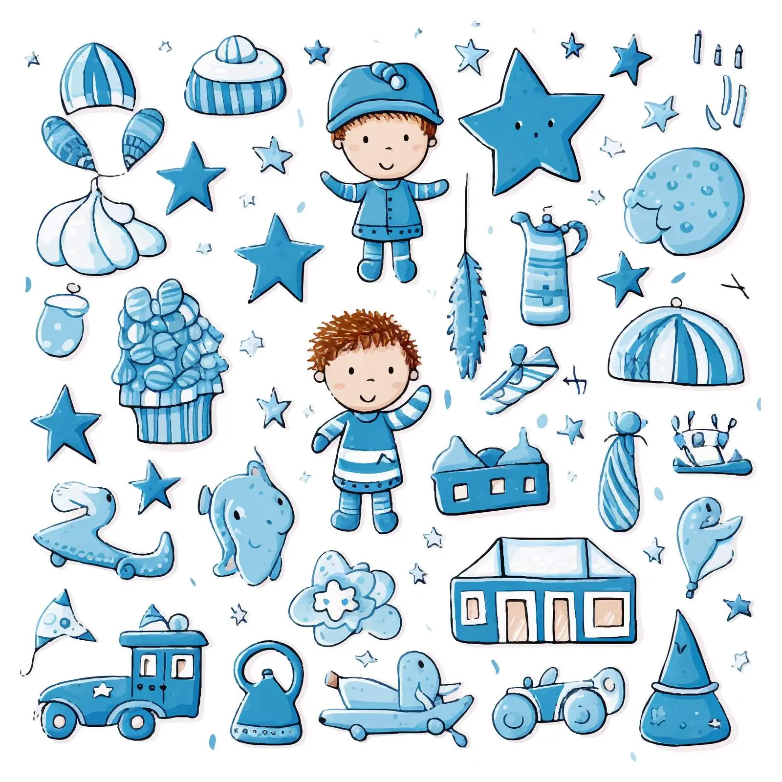 Cute Holiday Doodles for Boys Illustrations – free vector art for kids image from Dotvec