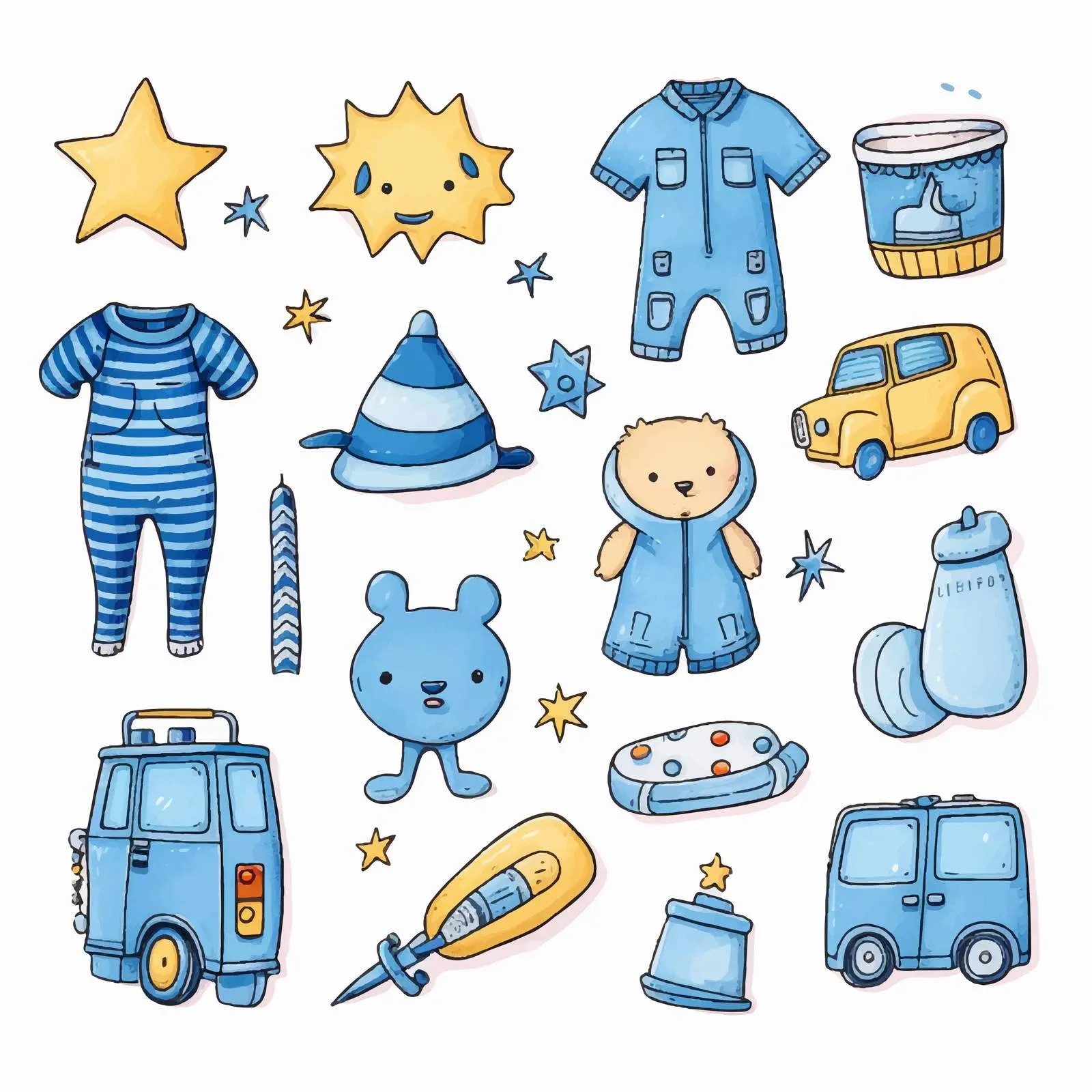 Cute Holiday Doodles for Boys Illustrations – free broadcast image from Dotvec