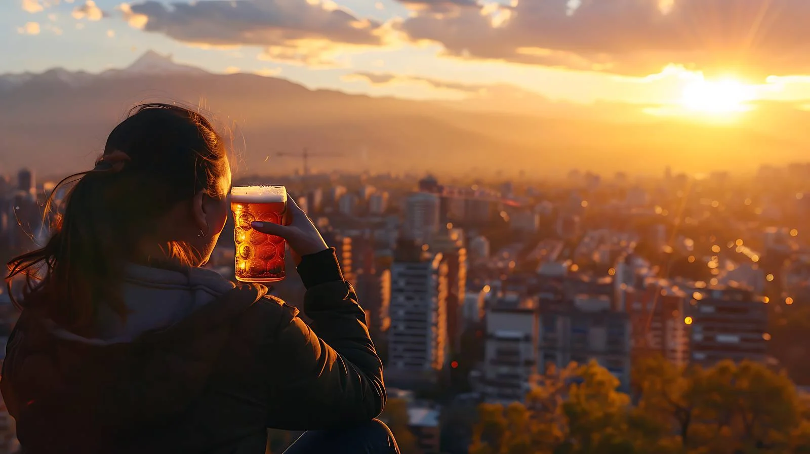 Woman Enjoying Beer in Santiago Mountains — free download from Dotvec