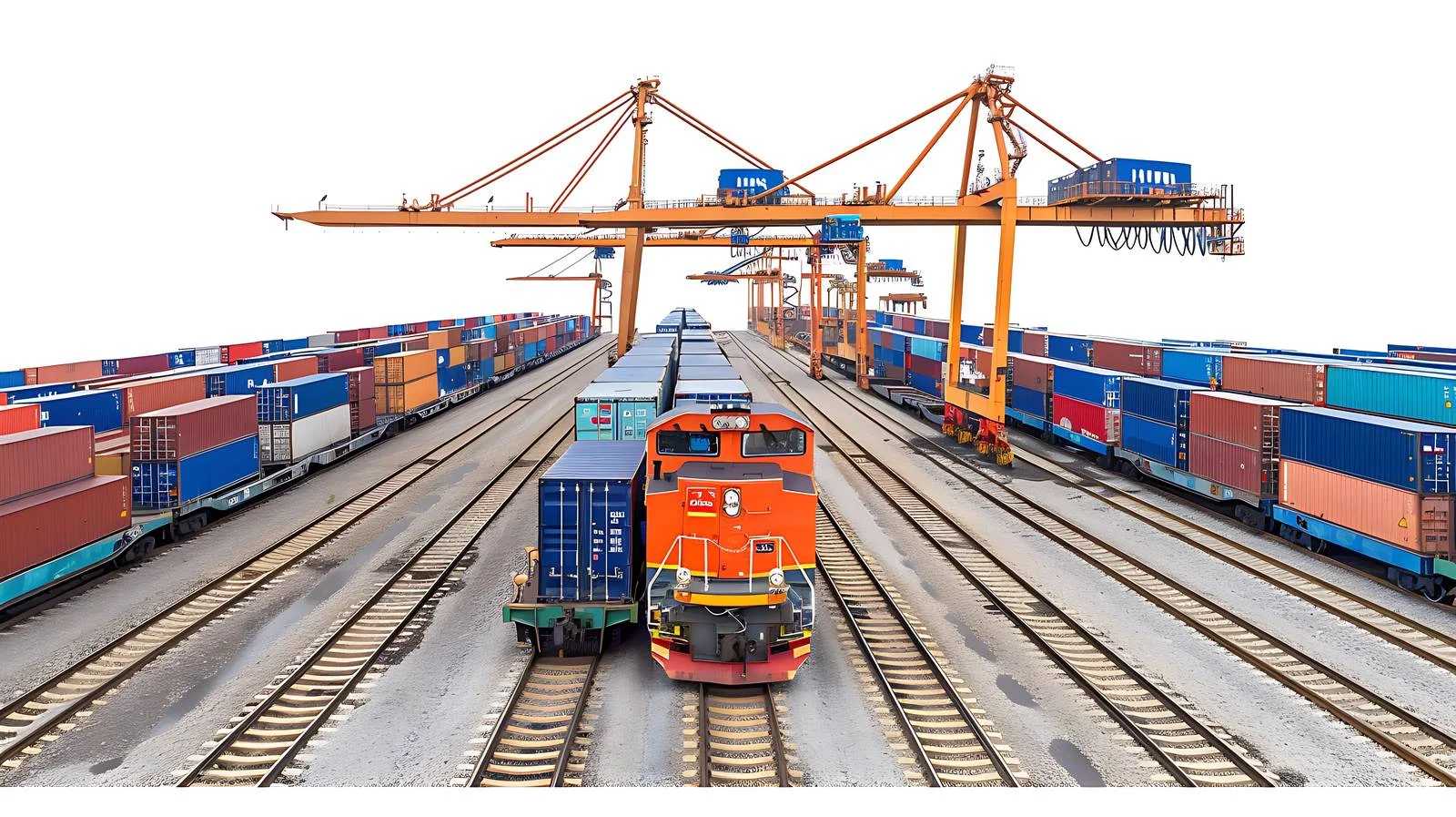 China-Europe Freight Train Container Terminal View — free download from Dotvec