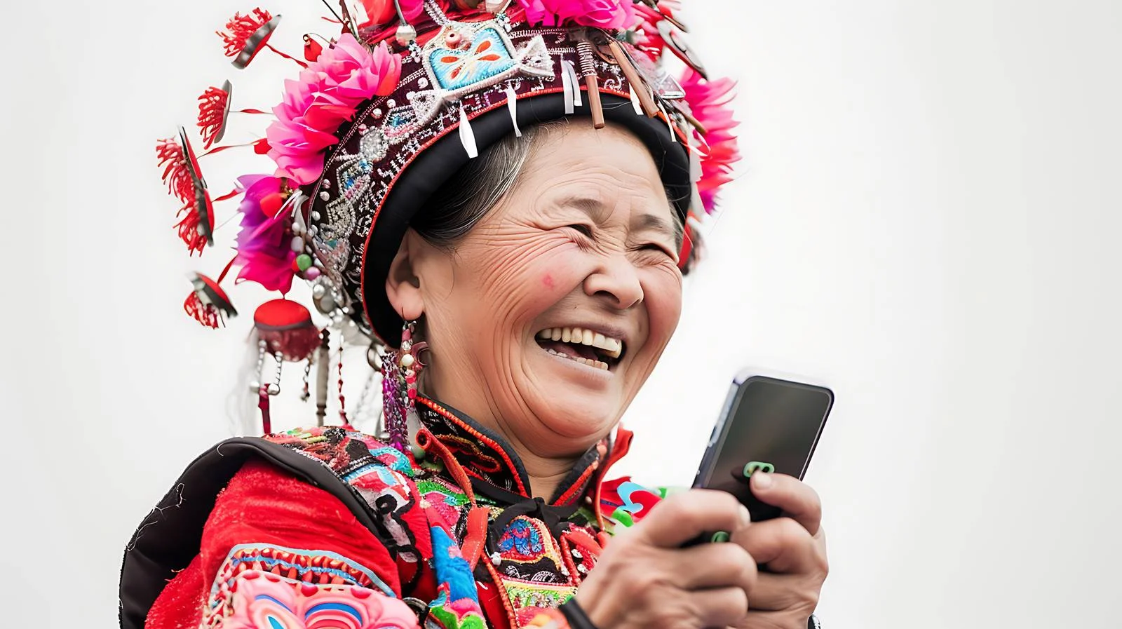 Traditional Miao Woman Laughing in Guizhou — free download from Dotvec