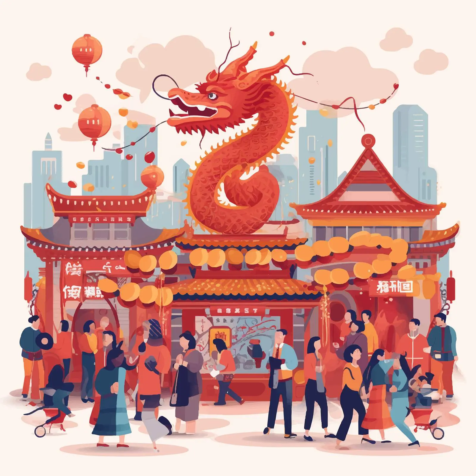 Chinese New Year Festival Celebration on City Street — free download from Dotvec