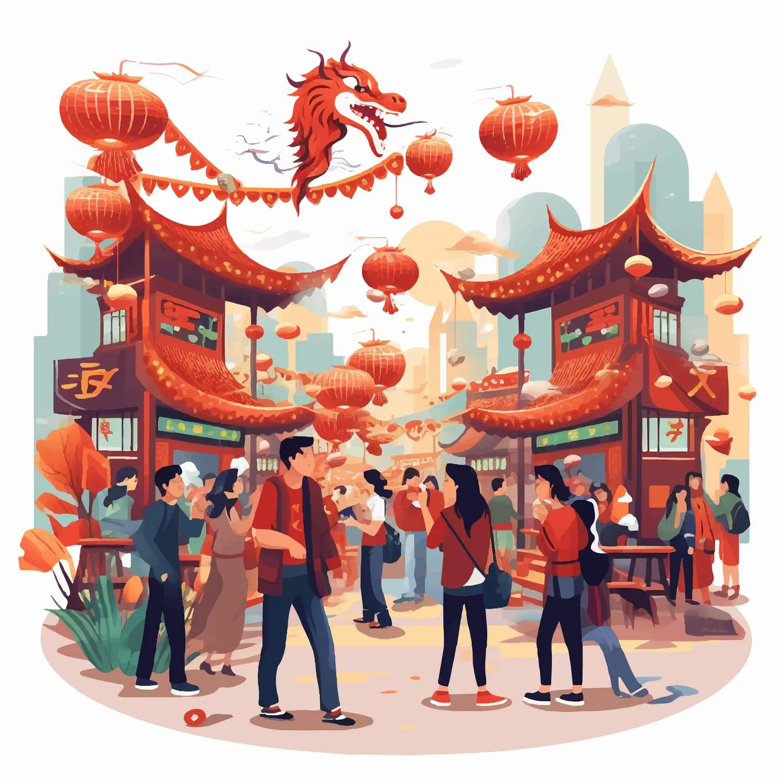 Chinese New Year Festival Celebration in City Street – free street vendor image from Dotvec