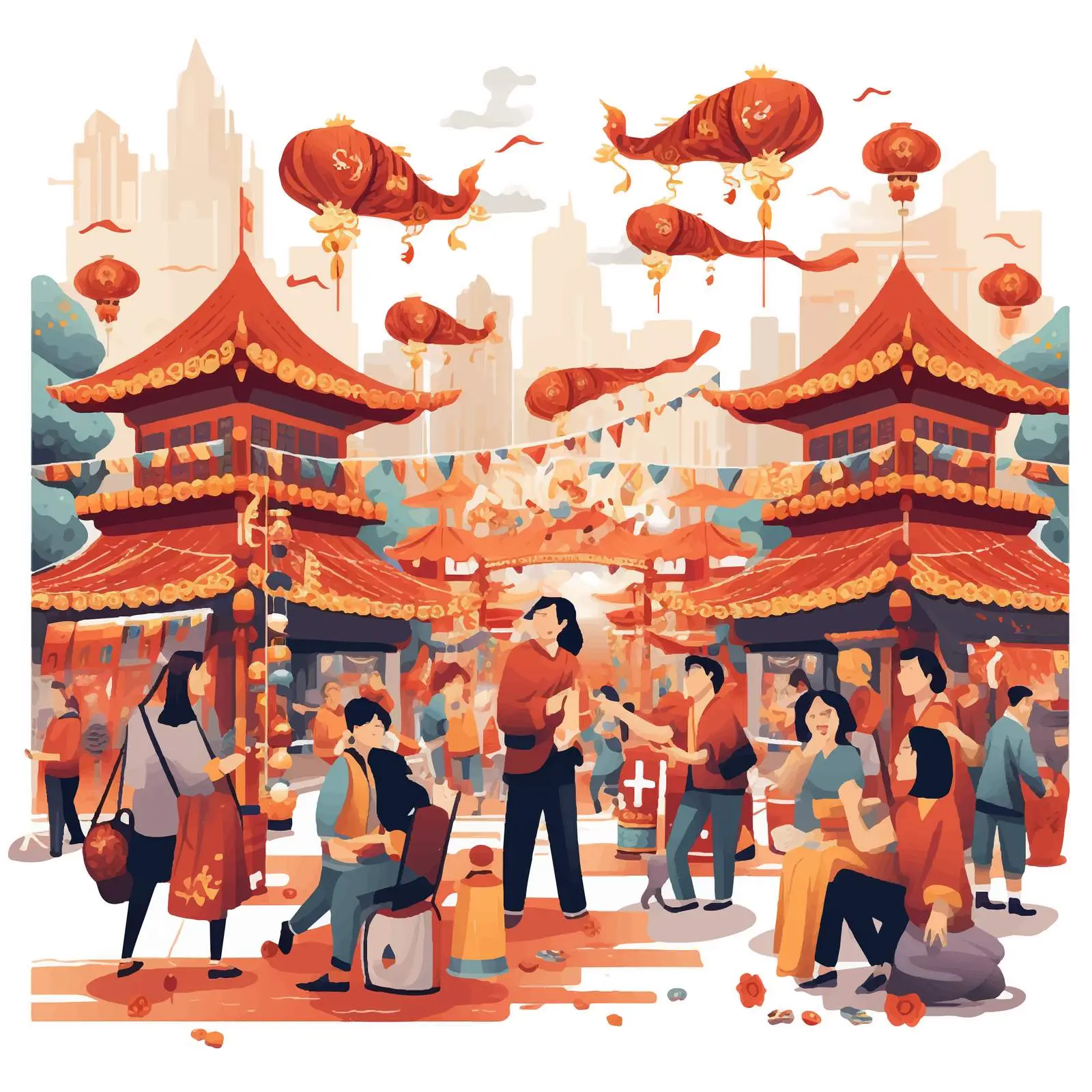 Chinese New Year Festival Celebration in City Street — free download from Dotvec