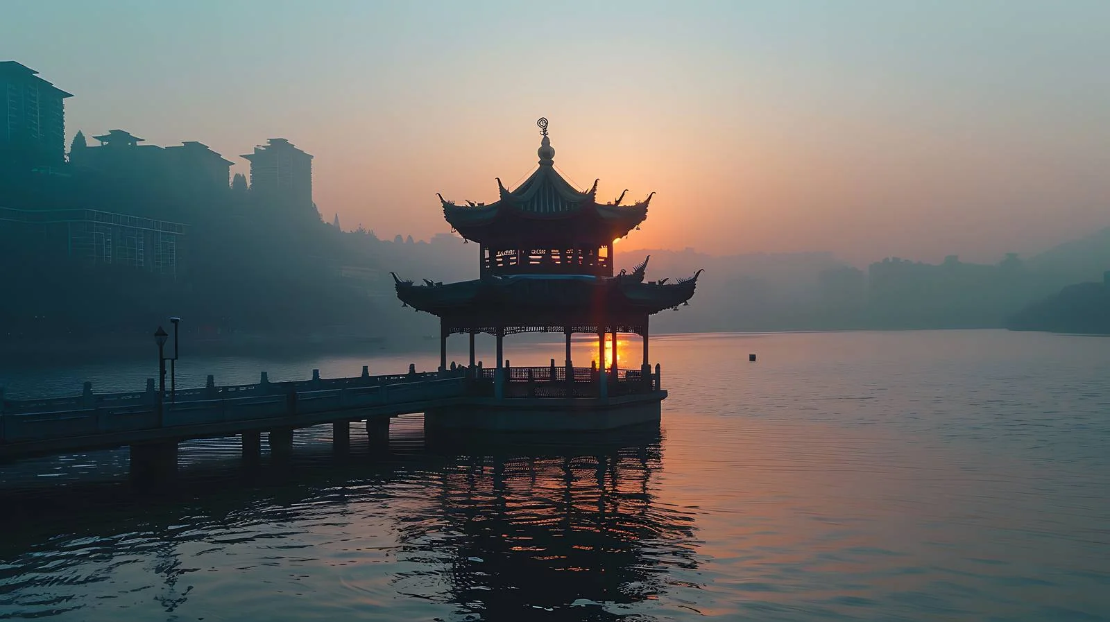 Chongqing Hon Pavilion Sunset White Background — free download from Dotvec