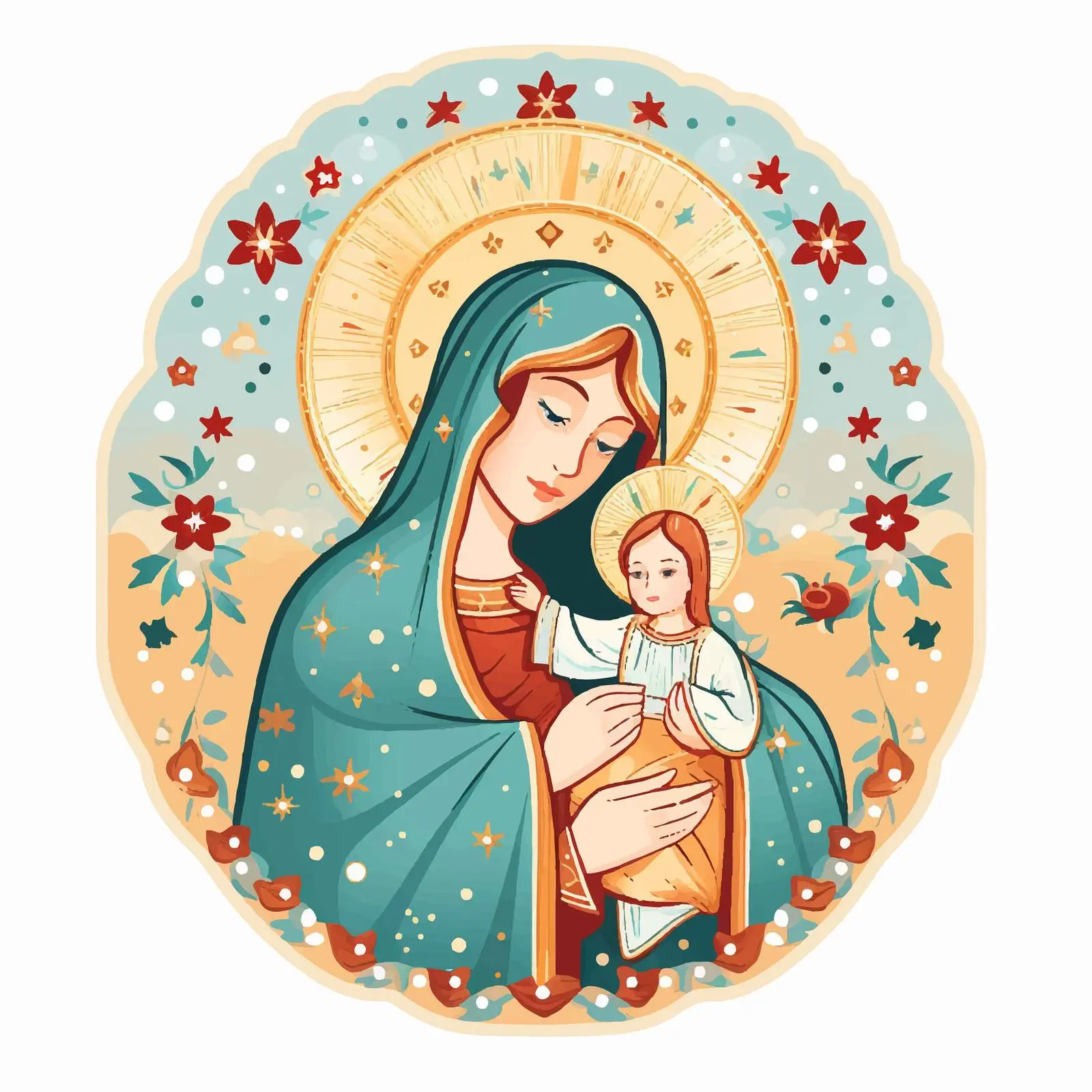 Blessed Virgin Mary and Jesus Christ Illustration — free download from Dotvec