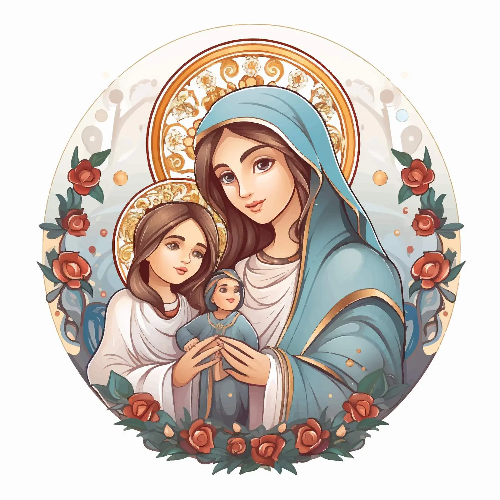 Blessed Virgin Mary and Jesus Christ Illustration — free download from Dotvec