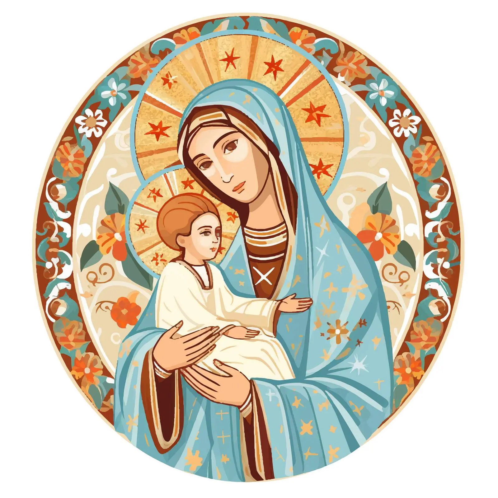 Blessed Virgin Mary and Jesus Christ Illustration – free biblical illustrations image from Dotvec