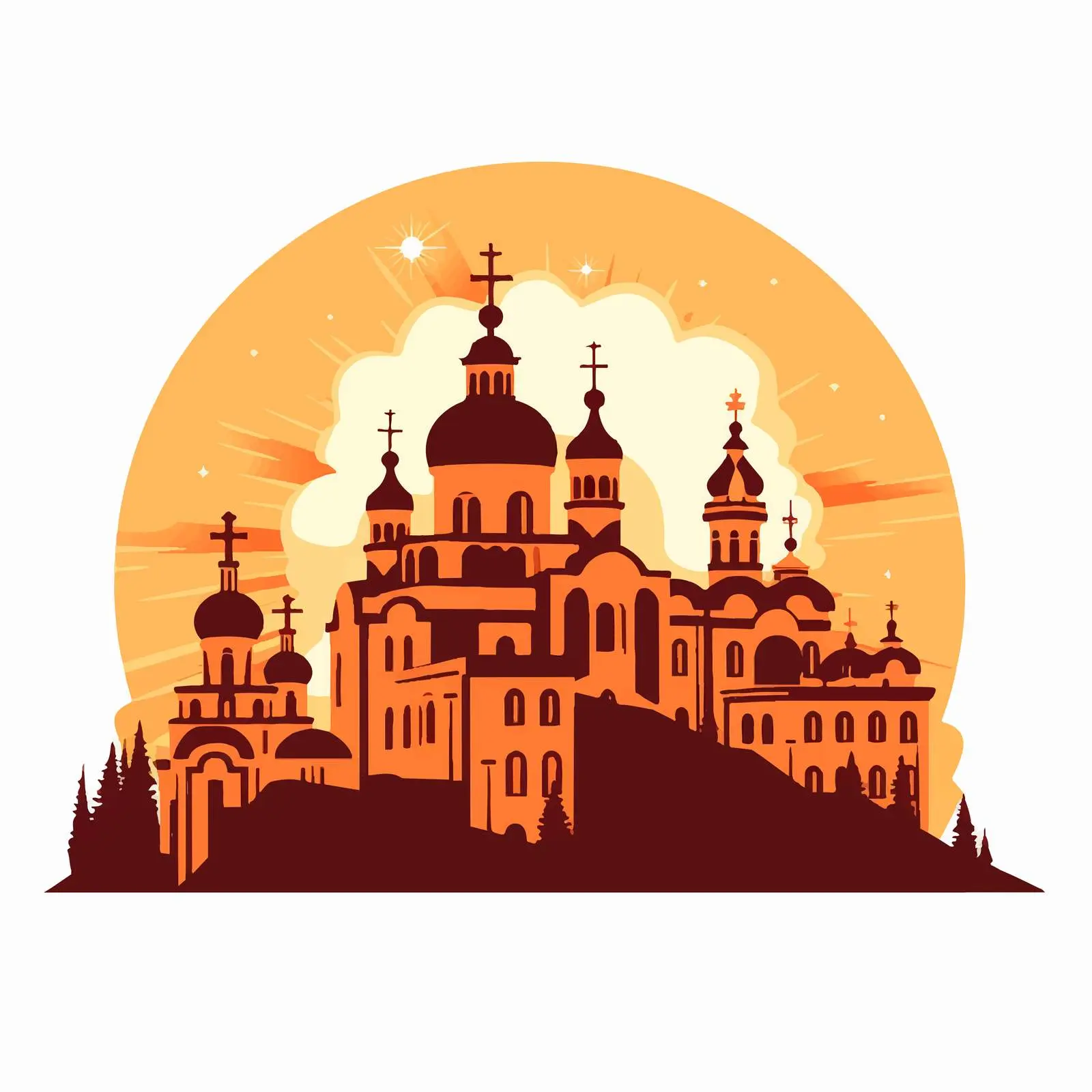Byzantine Style Monastery Silhouettes at Sunset — free download from Dotvec