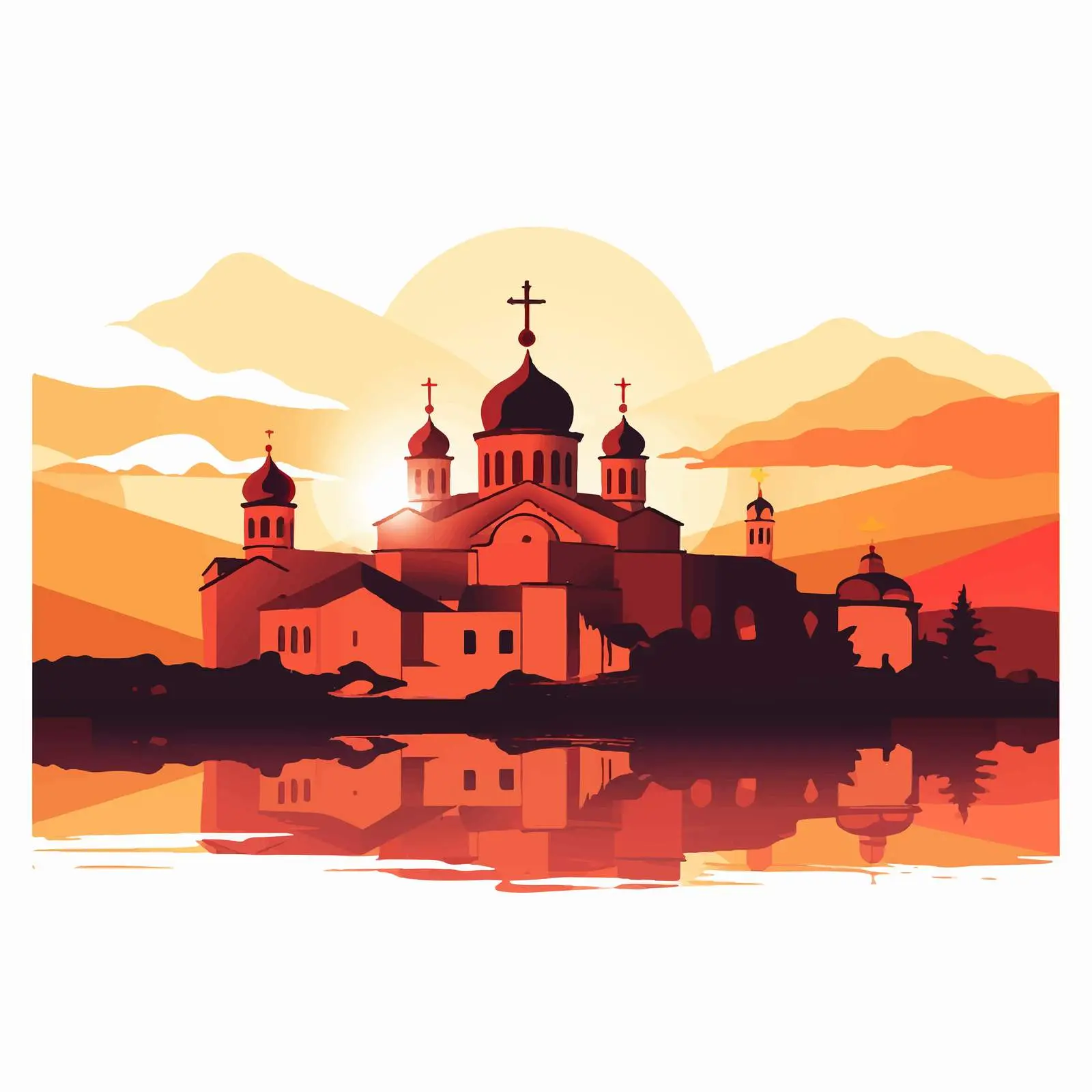Byzantine Style Monastery Silhouettes at Sunset — free download from Dotvec