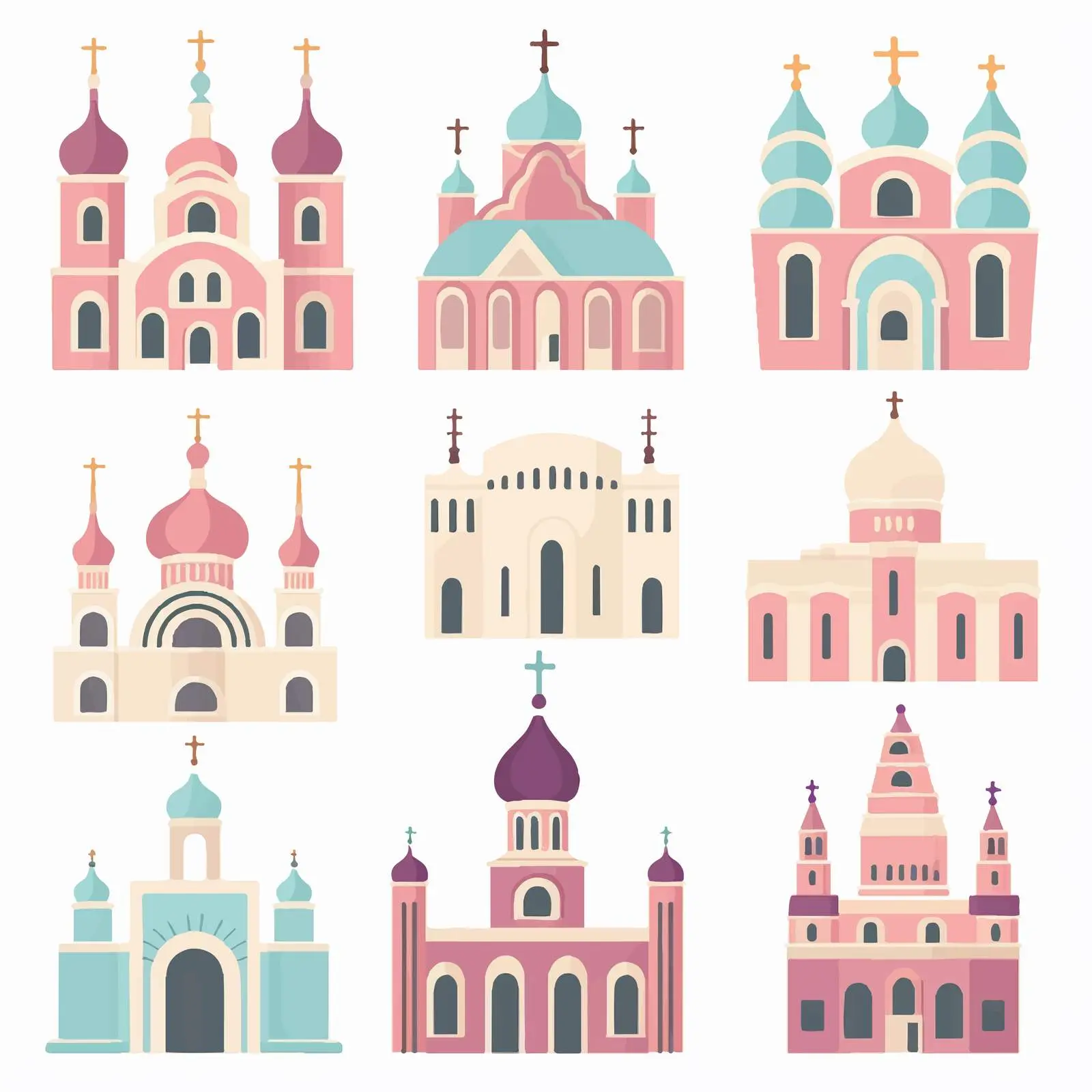 Pastel Christian Monastery Silhouettes on White Background — free download from Dotvec