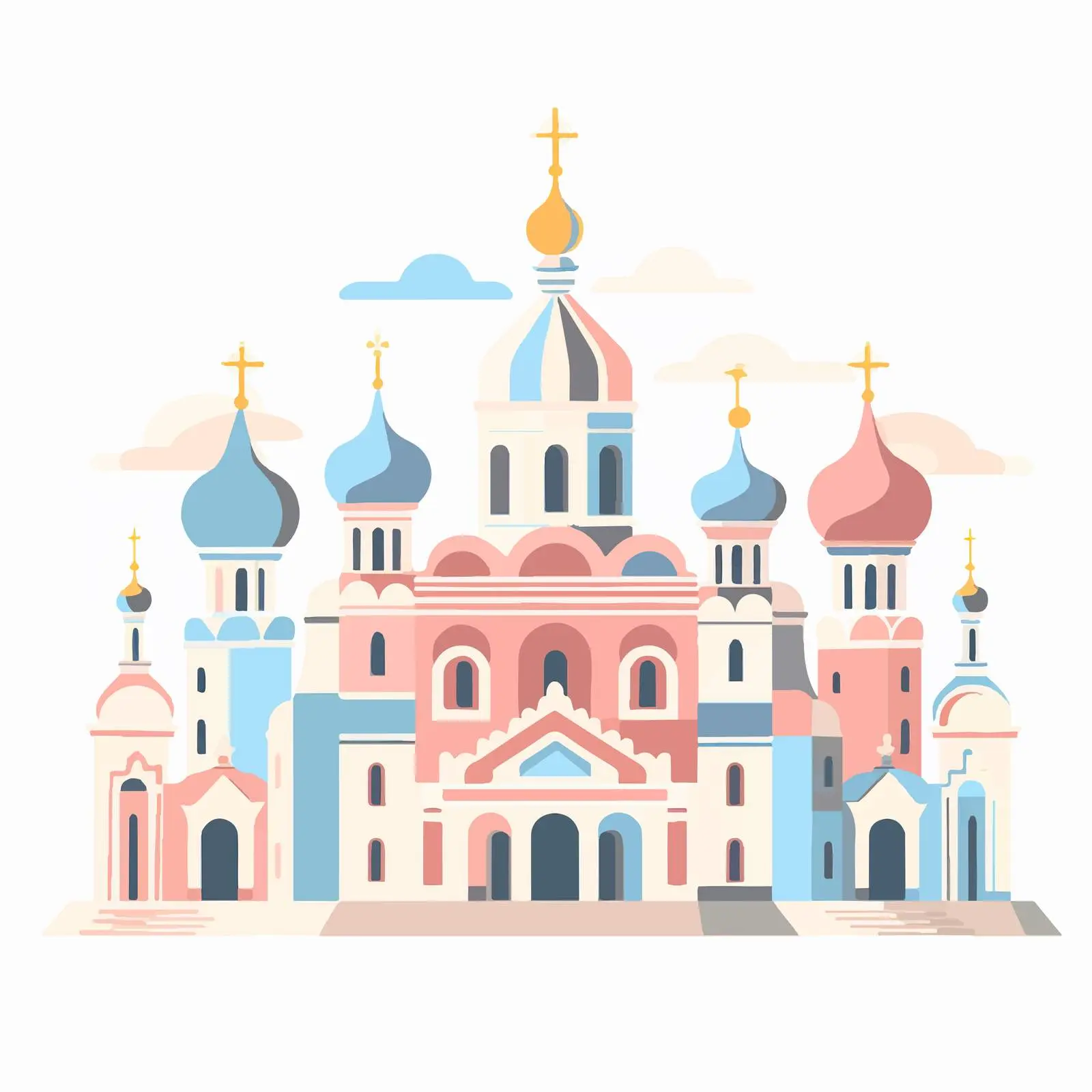 Pastel Christian Monastery Silhouettes on White Background — free download from Dotvec