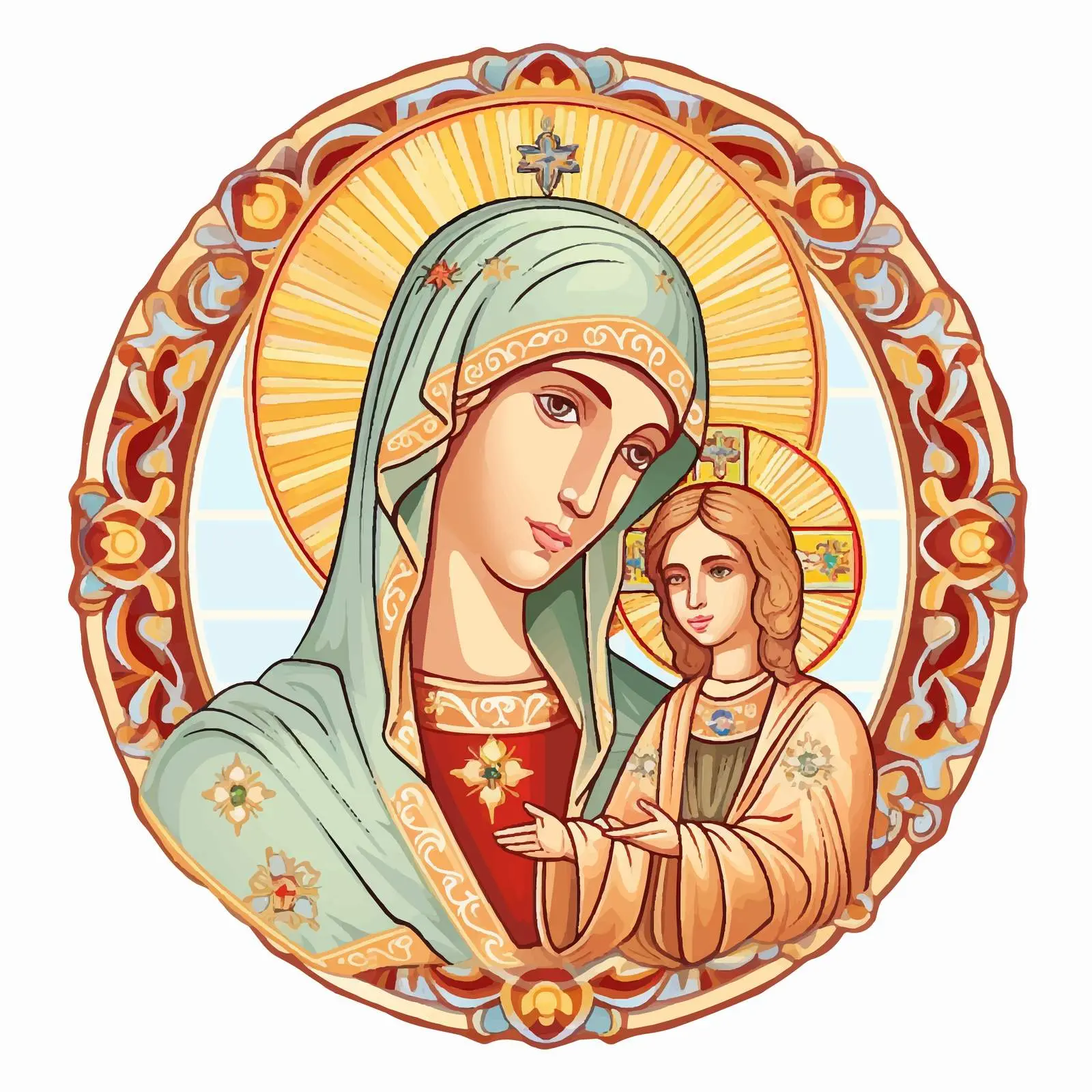 Traditional Madonna with Jesus Decorative Vector Art — free download from Dotvec