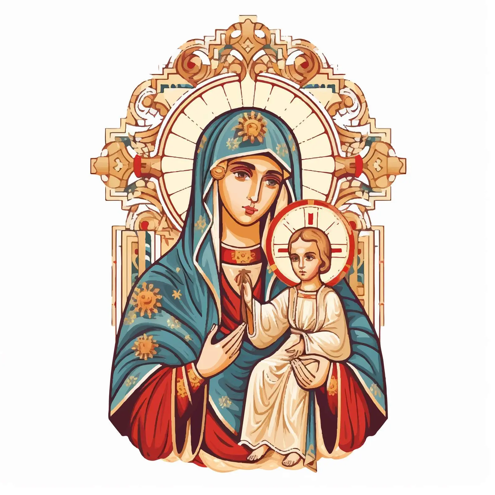 Traditional Madonna and Jesus Decorative Vector Image — free download from Dotvec