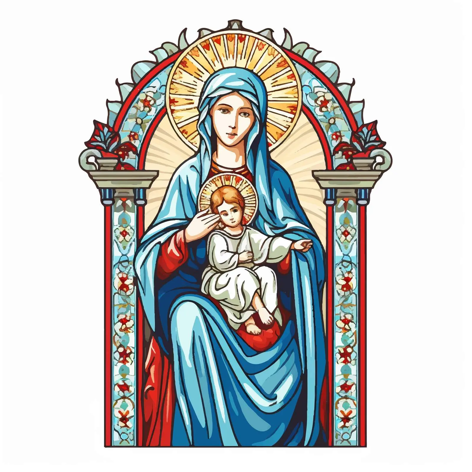 Traditional Madonna and Jesus Decorative Vector Art – free christian traditions image from Dotvec