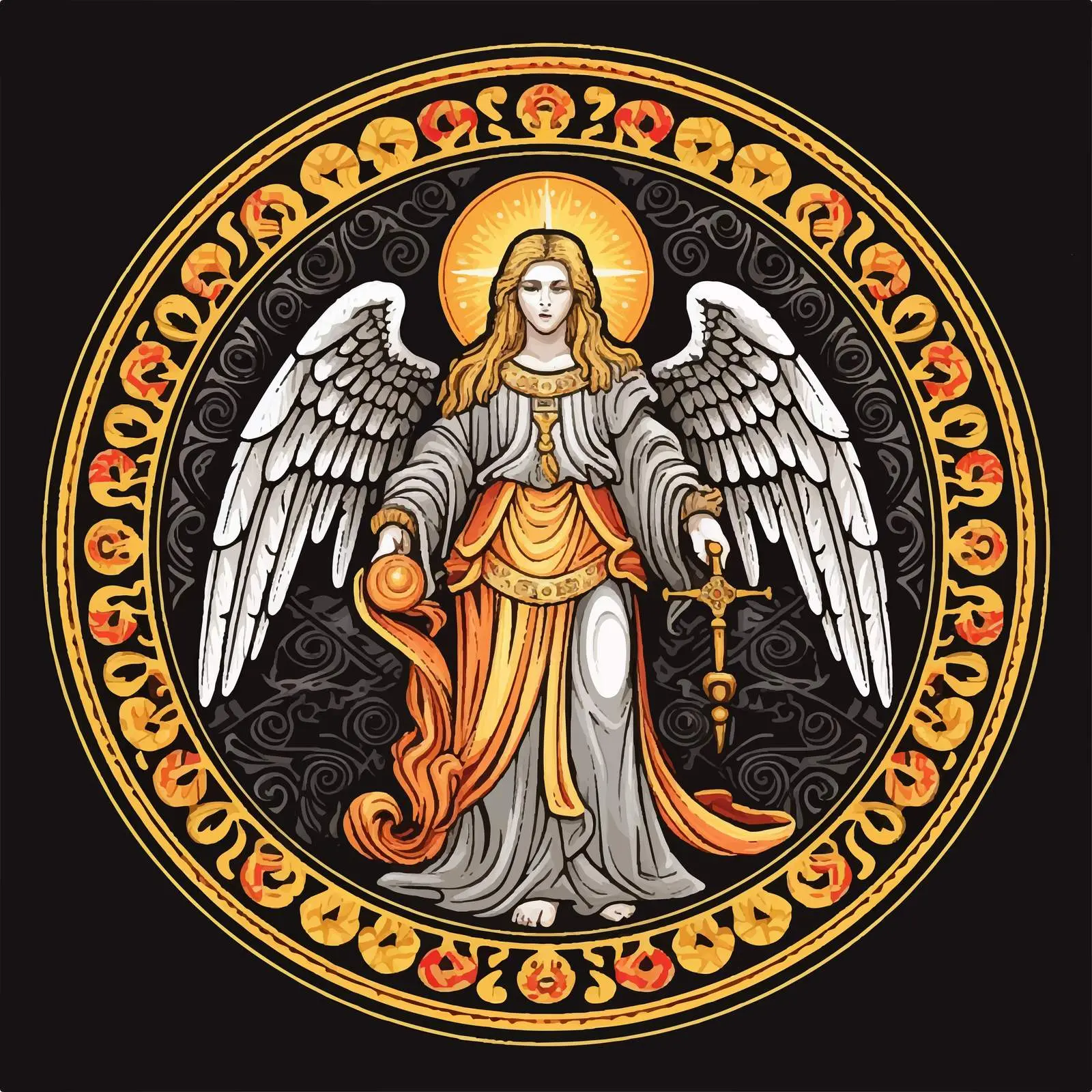 Traditional Christian Seraphim Round Medallion Graphic — free download from Dotvec