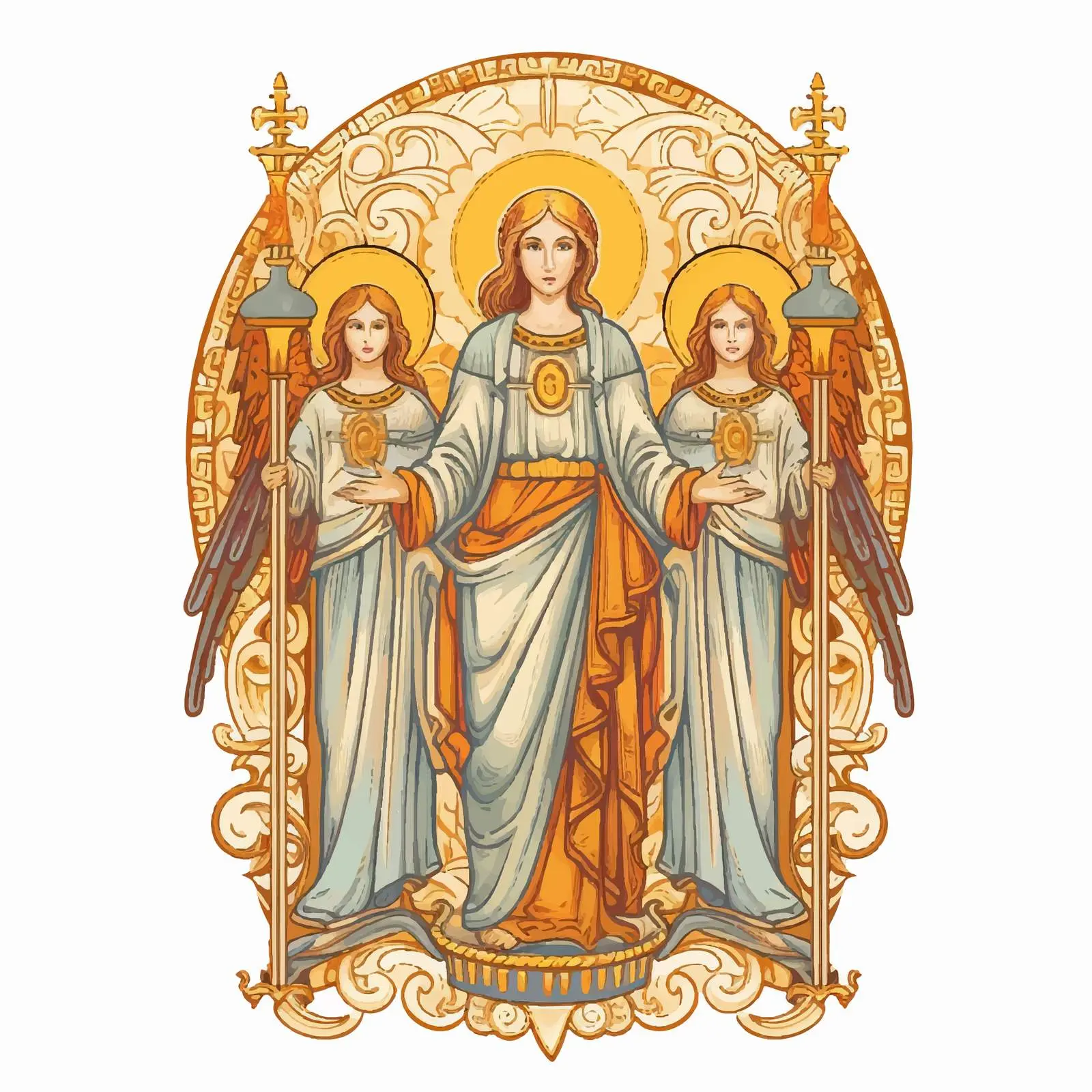 Vintage Christian Illustration of Holy Mary and Angels – free angelic representation image from Dotvec