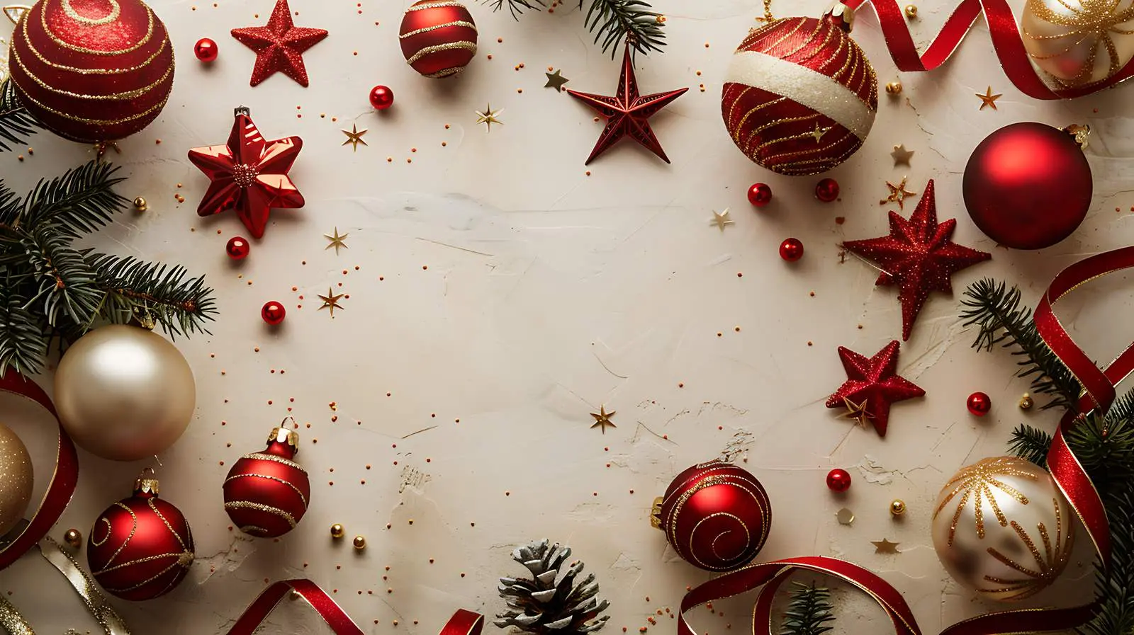 Beautiful Christmas Baubles and Ribbons on Beige Background – free class image from Dotvec
