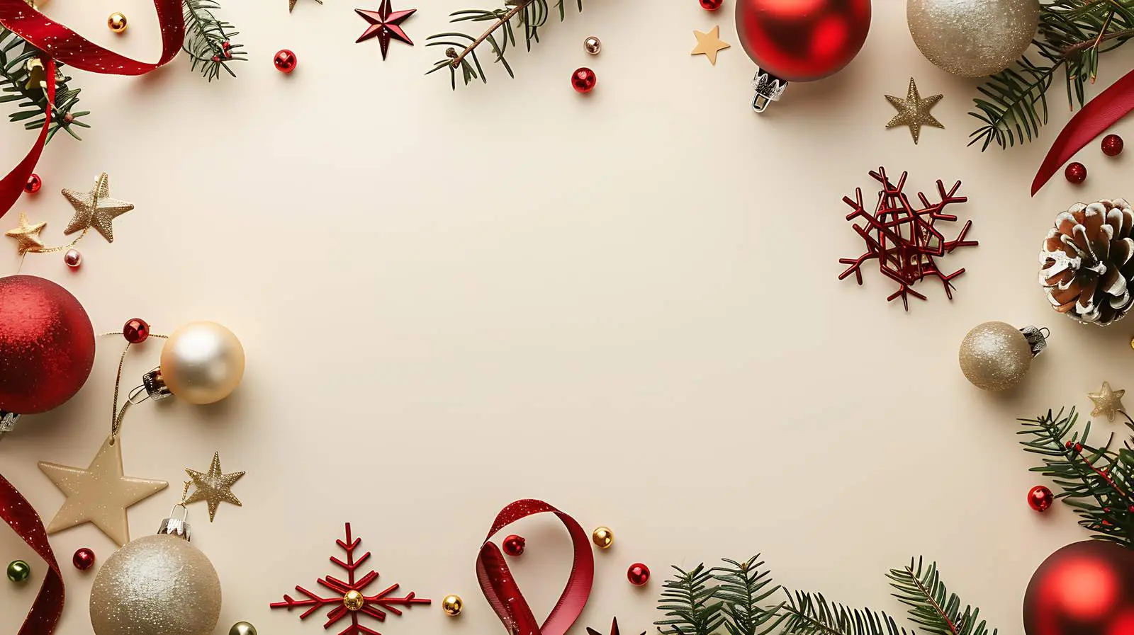 Christmas Baubles and Ribbons on Beige Background — free download from Dotvec