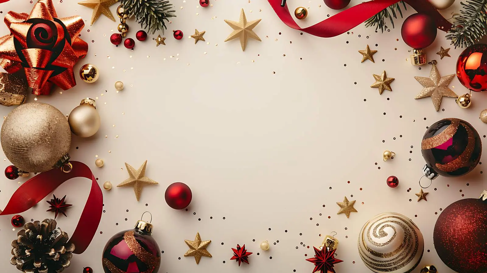 Christmas Baubles and Ribbons on Beige Background — free download from Dotvec