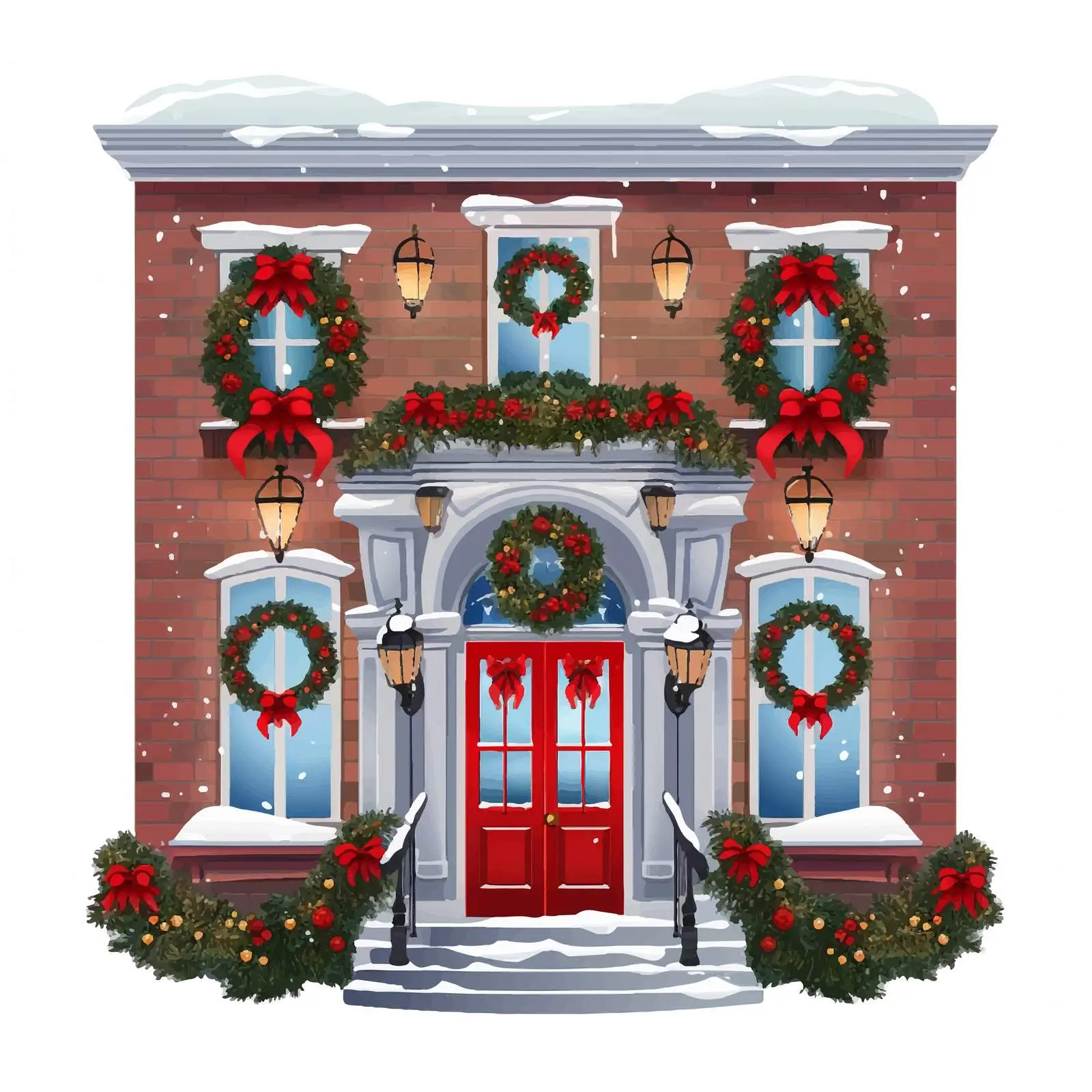 Christmas Building Facade with Wreath and Lights — free download from Dotvec