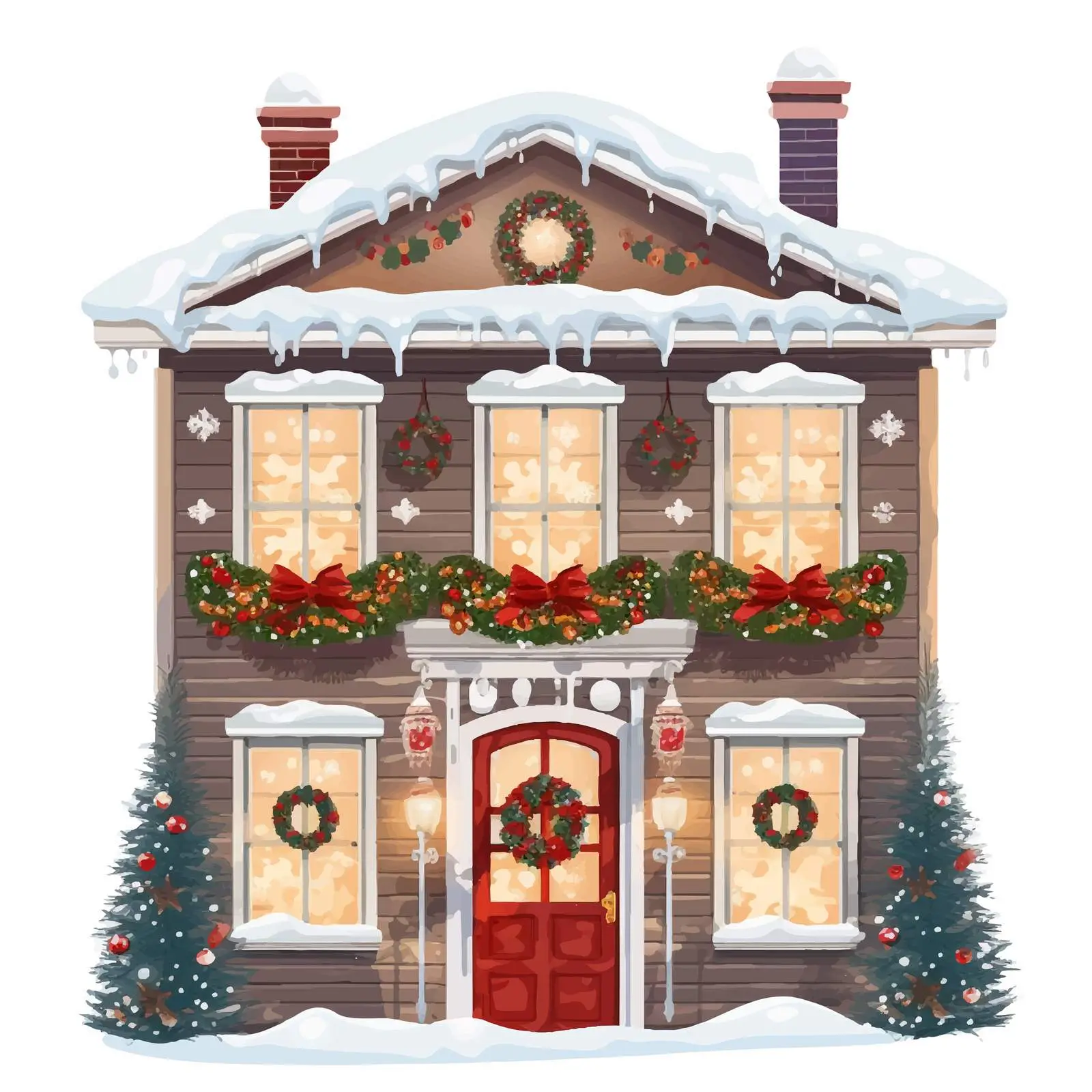 Christmas Building Facade with Holiday Decorations – free colorful lights image from Dotvec