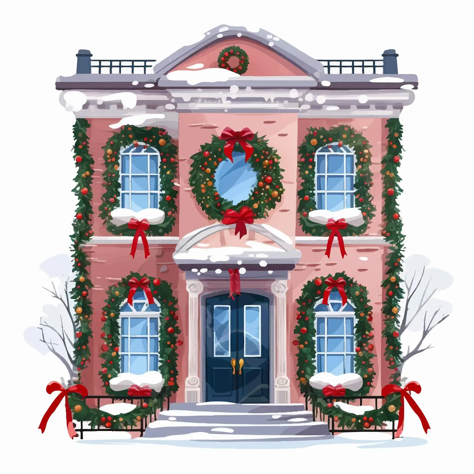Christmas Building Facade with Wreath and Lights — free download from Dotvec