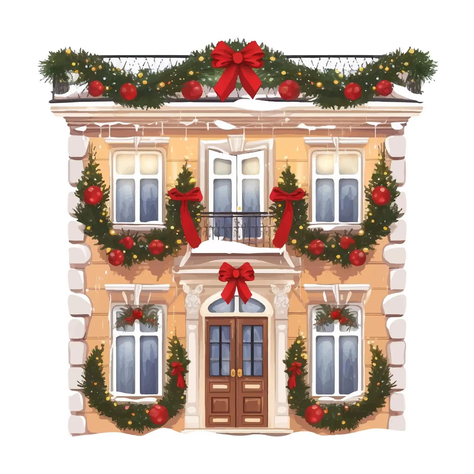 Christmas Building Facade with Wreath and Lights – free cad image from Dotvec