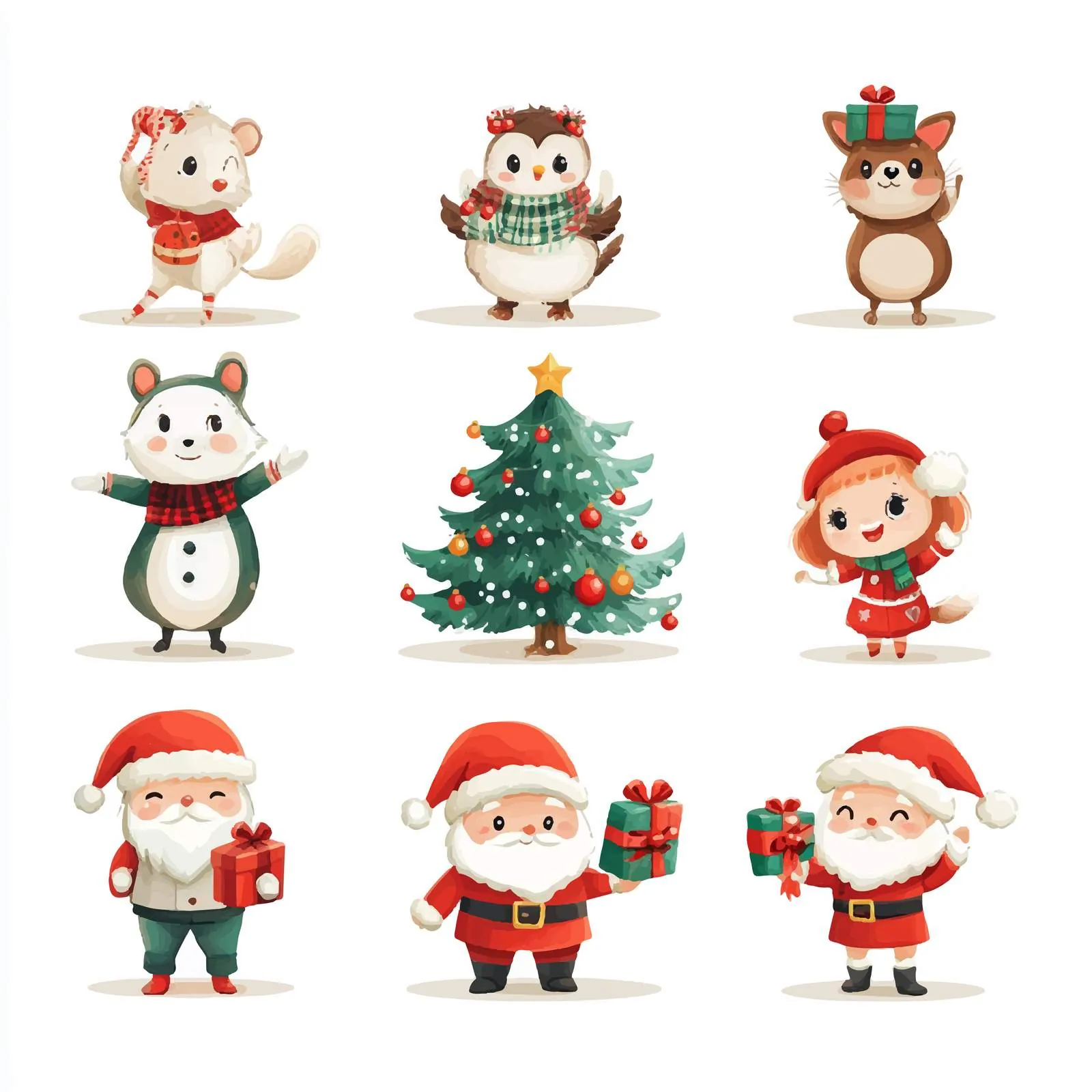 Cute Animal Christmas Celebration Vector Illustrations — free download from Dotvec