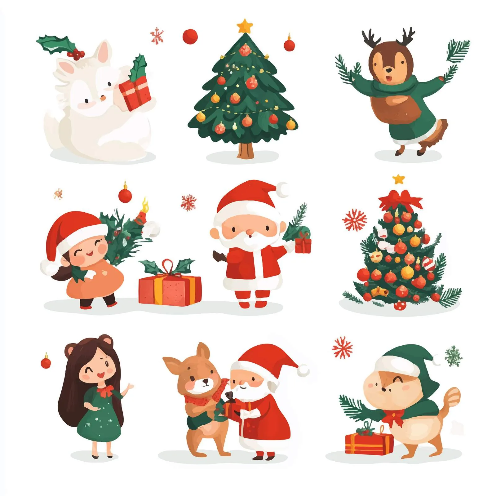 Cute Animals Christmas Celebration Vector Illustrations — free download from Dotvec