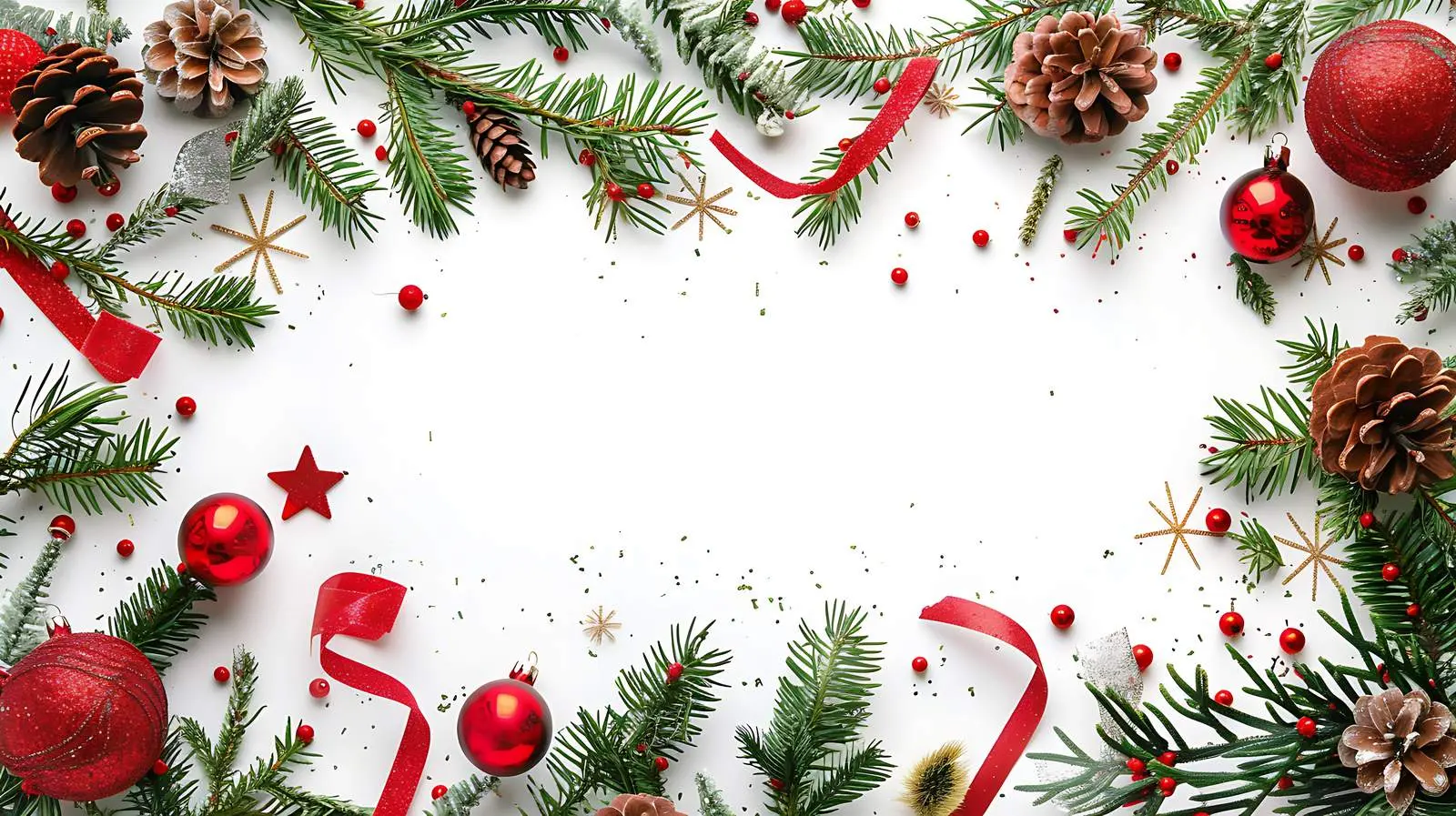 Festive Christmas Frame with Fir Branches and Pine Cones – free happiness image from Dotvec