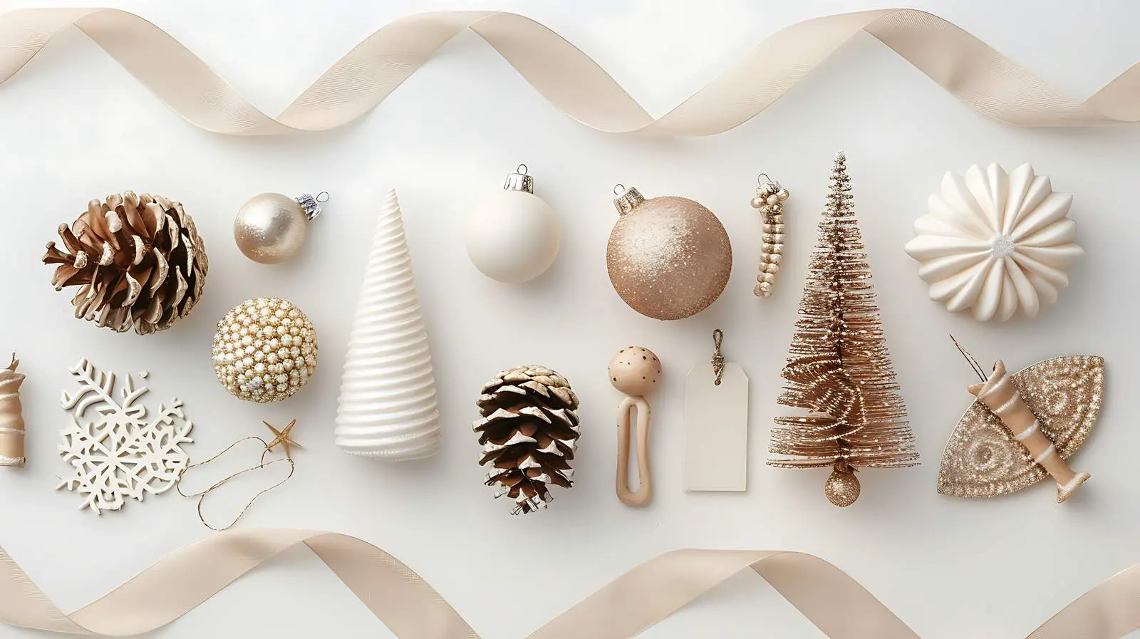 Christmas Composition with Elegant Beige Ribbon – free xmas image from Dotvec