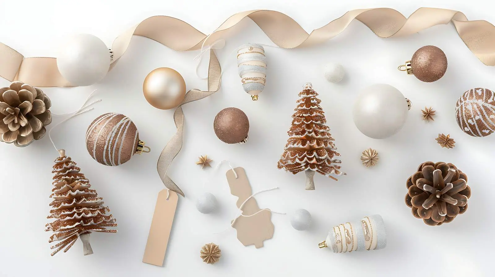 Elegant Christmas Composition with Beige Ribbon – free xmas image from Dotvec