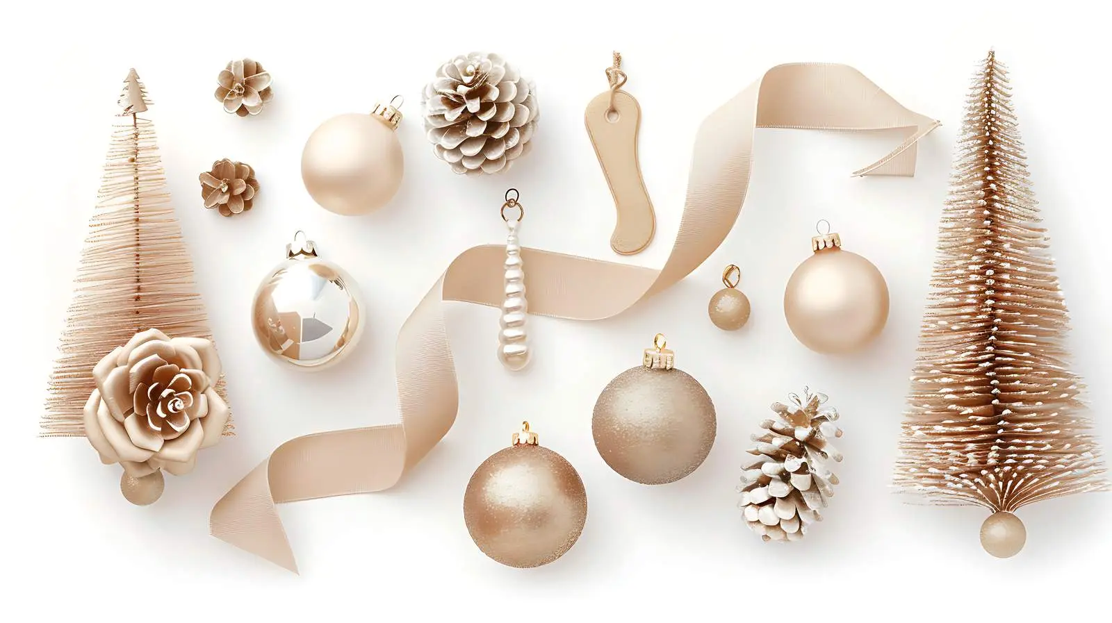Christmas Composition with Beige Ribbon and Decorations – free happiness image from Dotvec