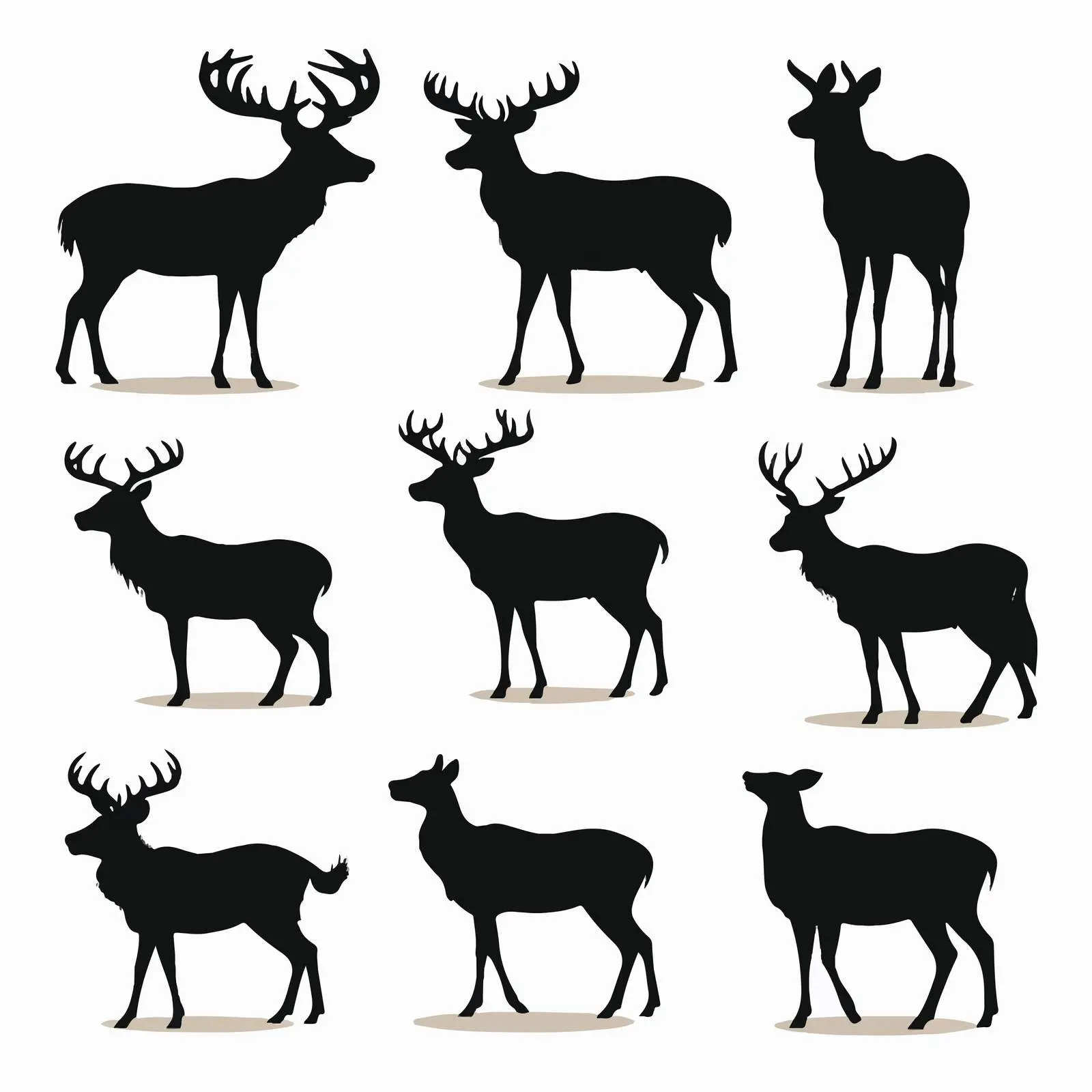 Cartoon Christmas Deer Silhouettes on White Background — free download from Dotvec