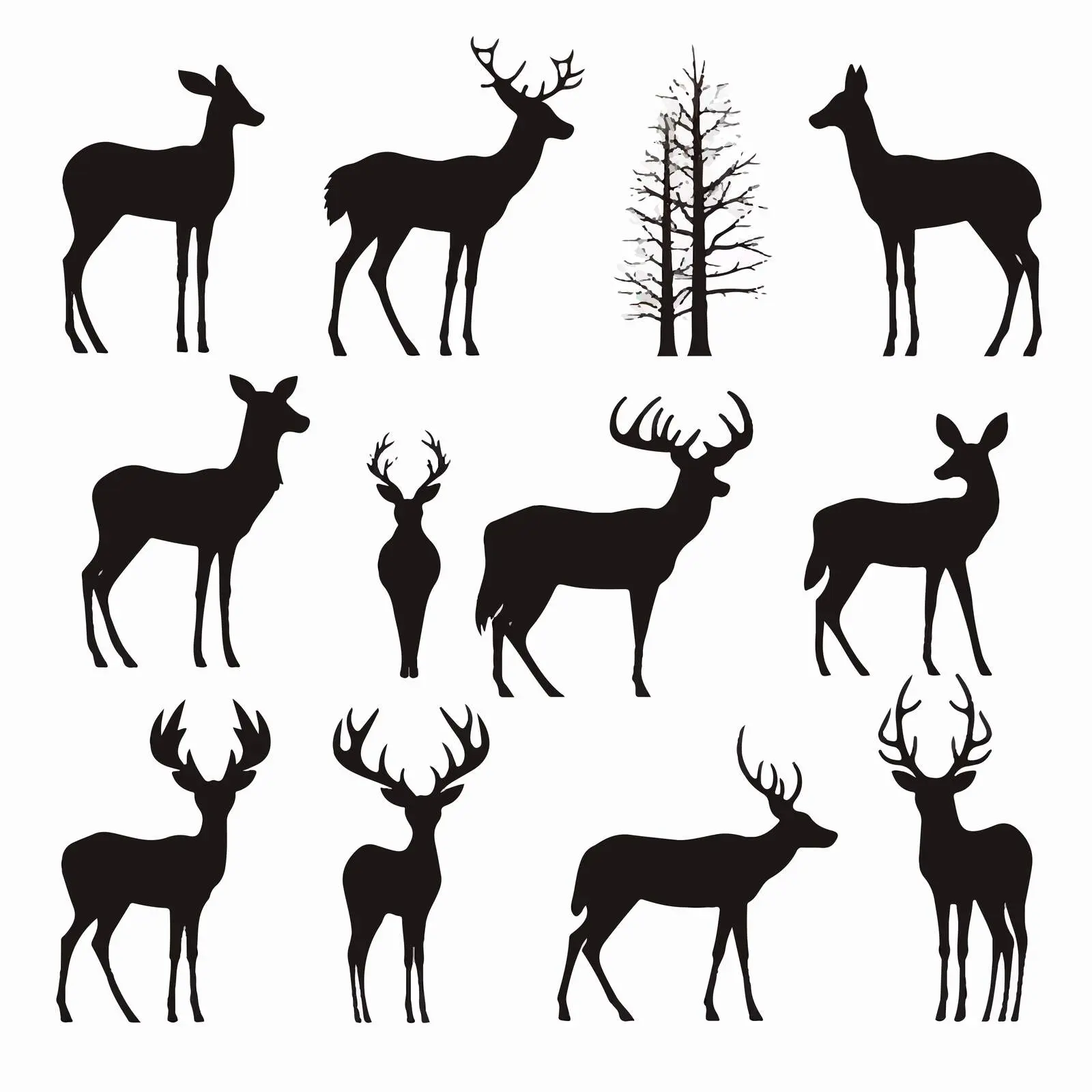 Cartoon Christmas Deer Silhouettes on White Background — free download from Dotvec