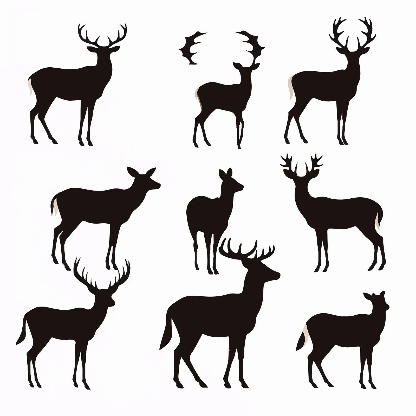 Cartoon Christmas Deer Silhouettes on White Background – free holiday cards image from Dotvec