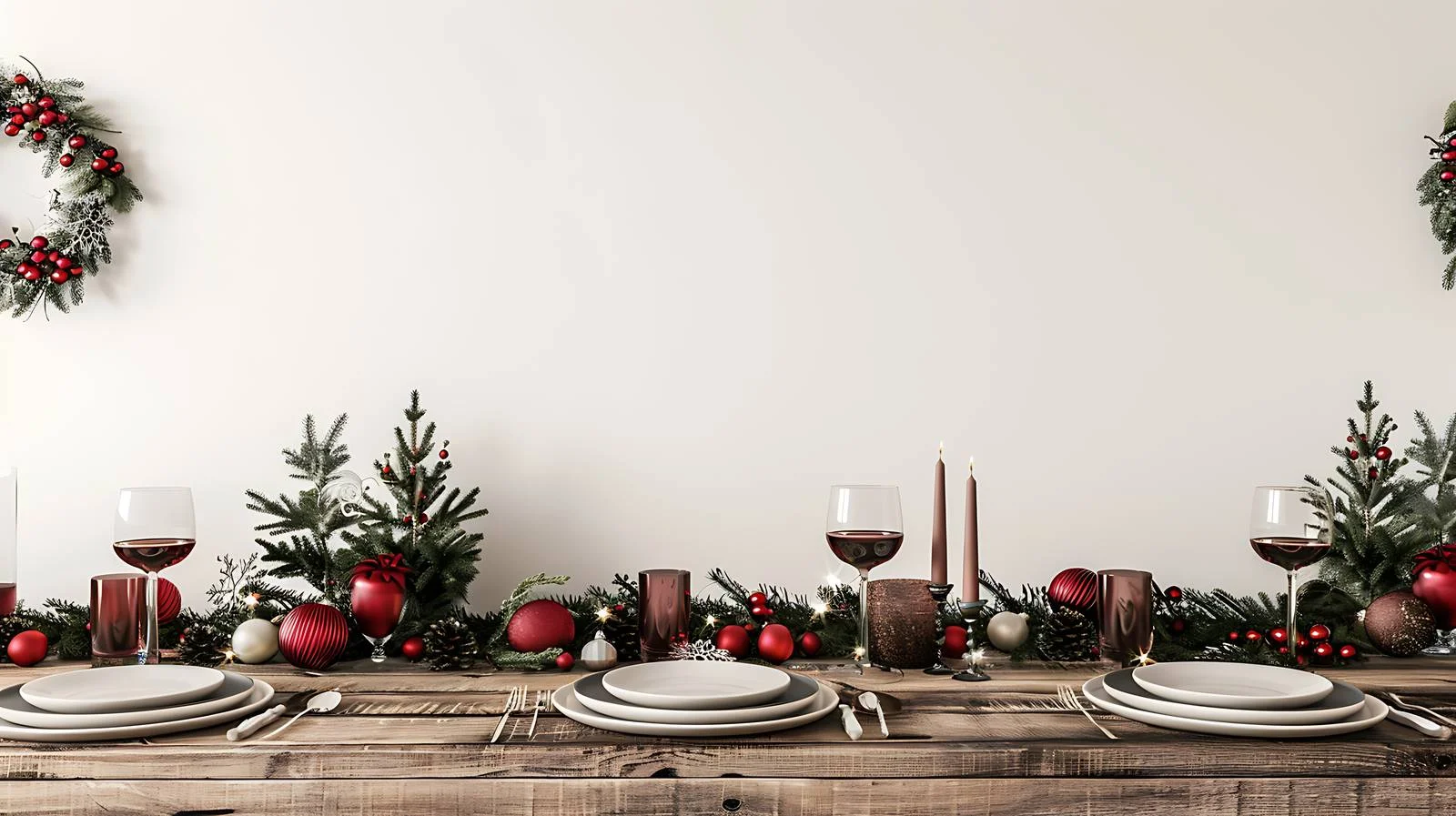 Elegant Christmas Dining Setup on Rustic Wooden Table — free download from Dotvec